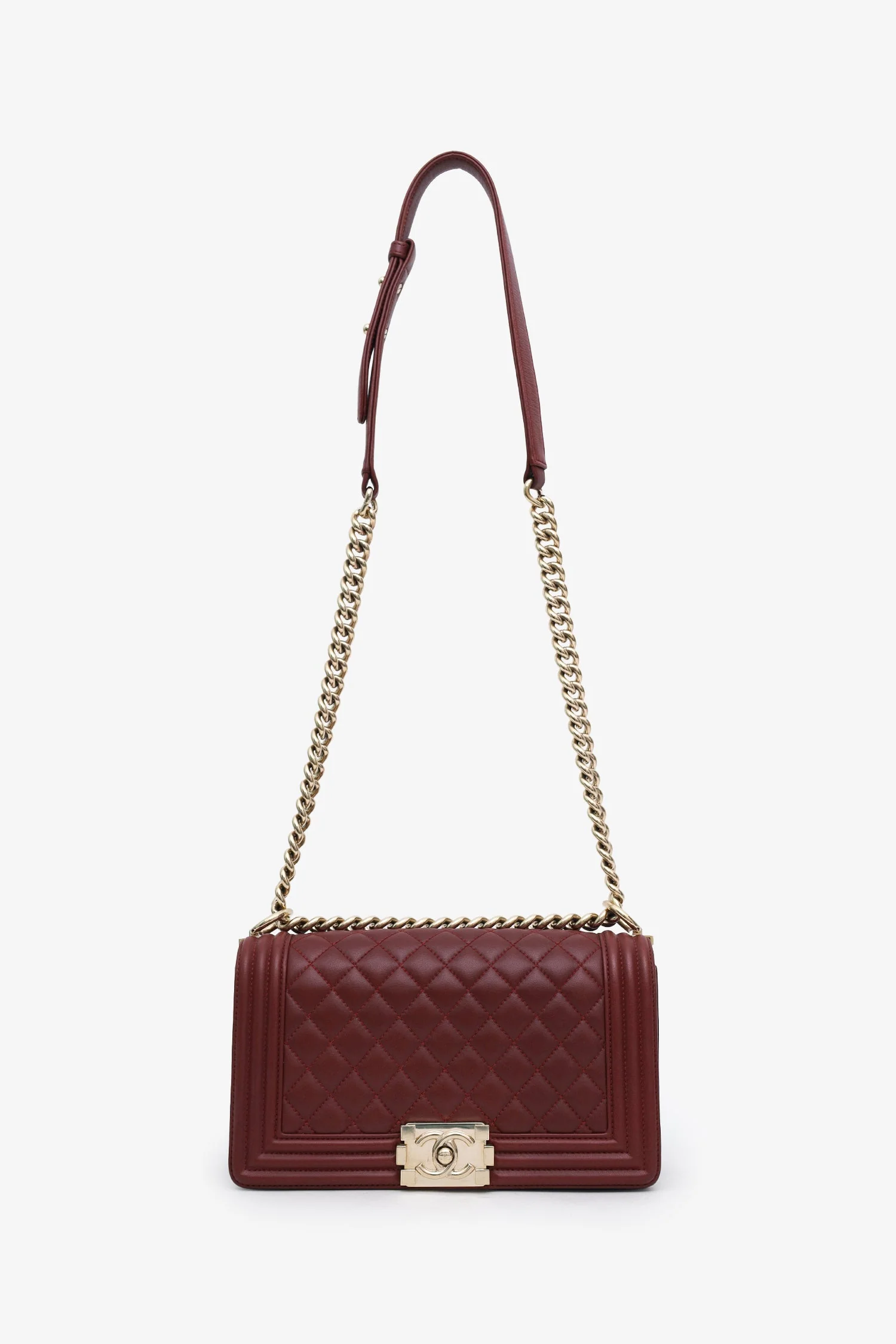 Chanel™ 2022 Burgundy Lambskin Medium Boy Bag GHW (Pre-Loved) - Image 6