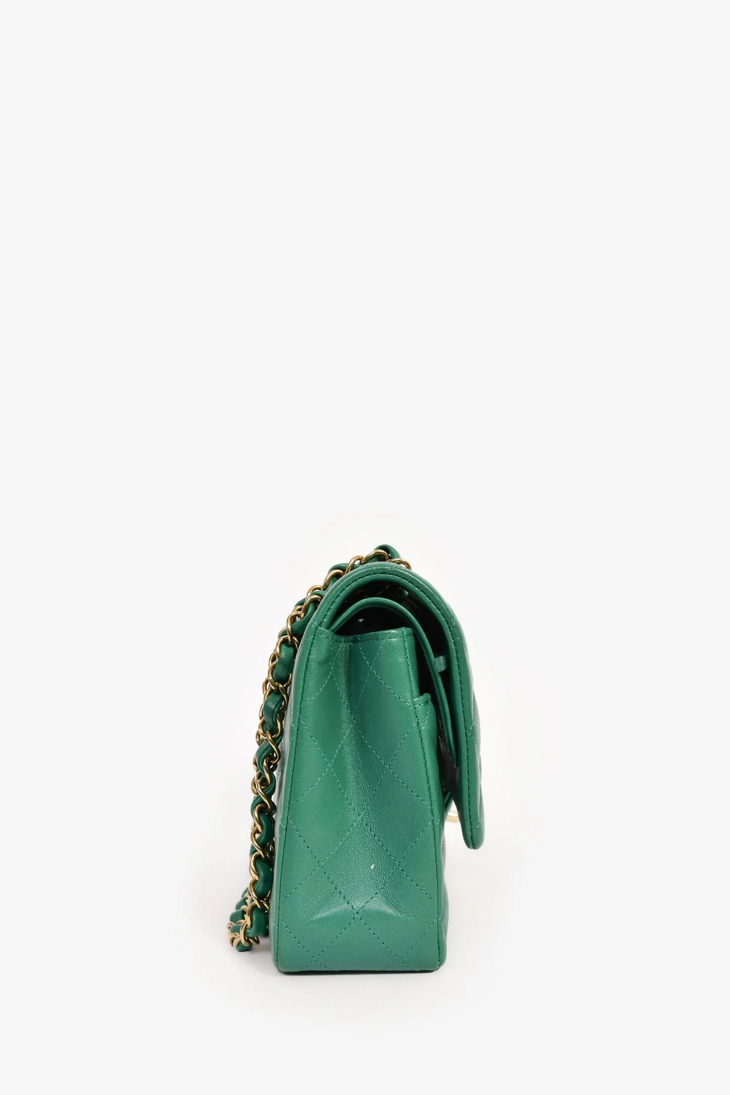 Pre-Loved Chanel™ 2022 Dark Green Lambskin Medium Classic Double Flap Shoulder Bag - Image 3