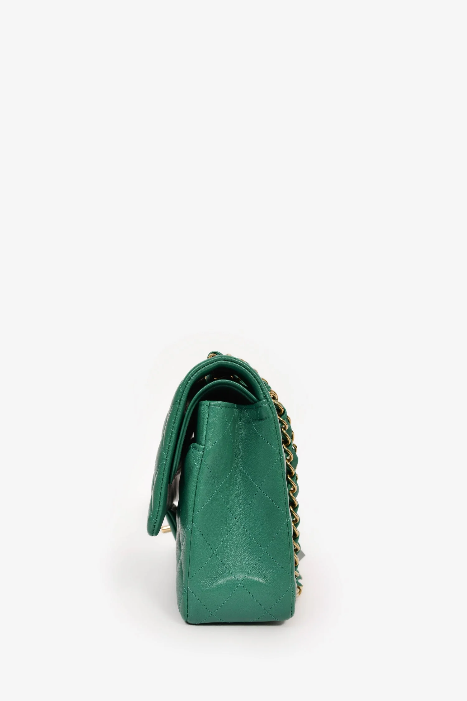 Pre-Loved Chanel™ 2022 Dark Green Lambskin Medium Classic Double Flap Shoulder Bag - Image 4