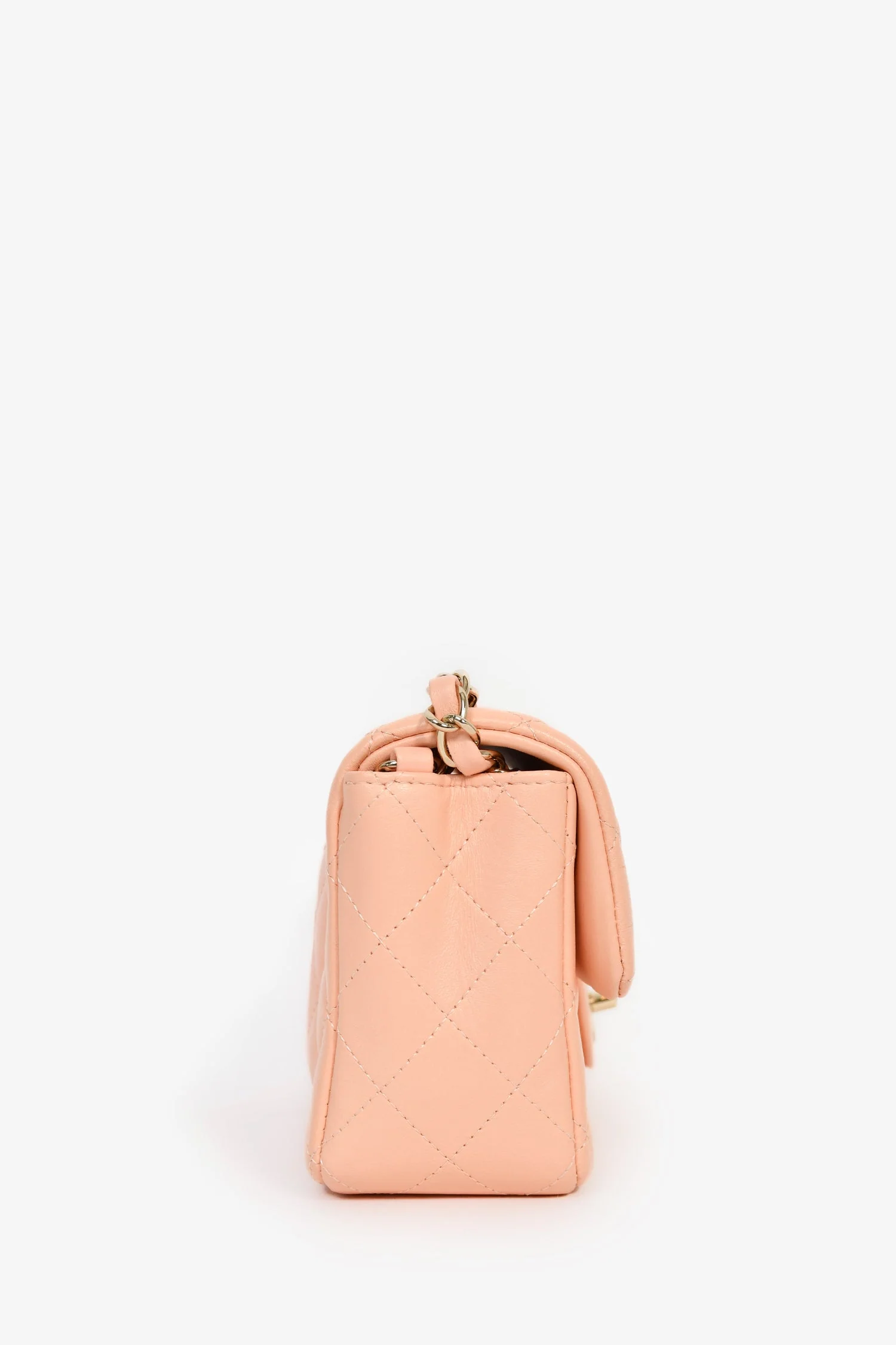 Pre-Loved Chanel™ 2022+ Peach-Pink Lambskin Mini Rectangle Classic Flap Bag - Image 3