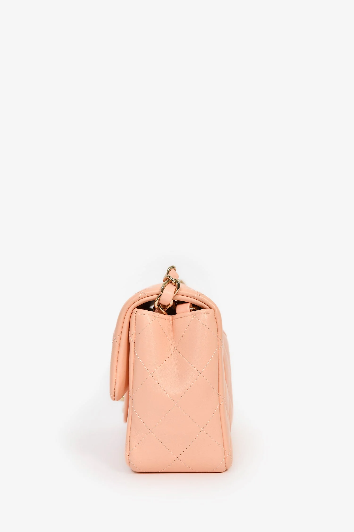 Pre-Loved Chanel™ 2022+ Peach-Pink Lambskin Mini Rectangle Classic Flap Bag - Image 4