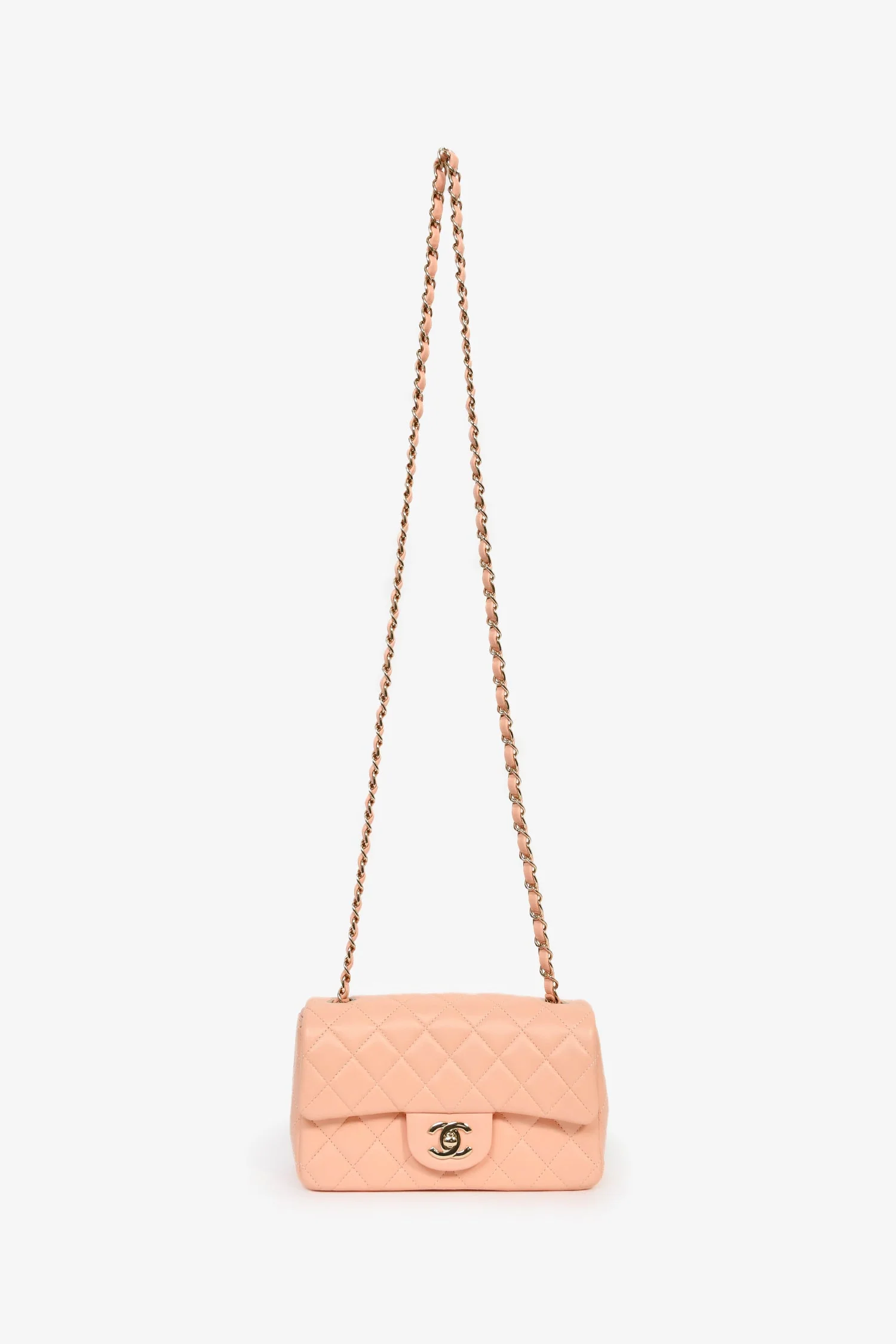 Pre-Loved Chanel™ 2022+ Peach-Pink Lambskin Mini Rectangle Classic Flap Bag - Image 7