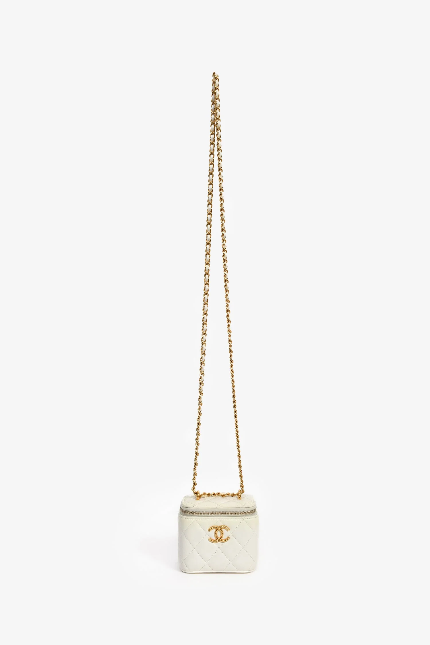 Pre-Loved Chanel™ 2022 White Lambskin Mini Vanity On Chain - Image 8
