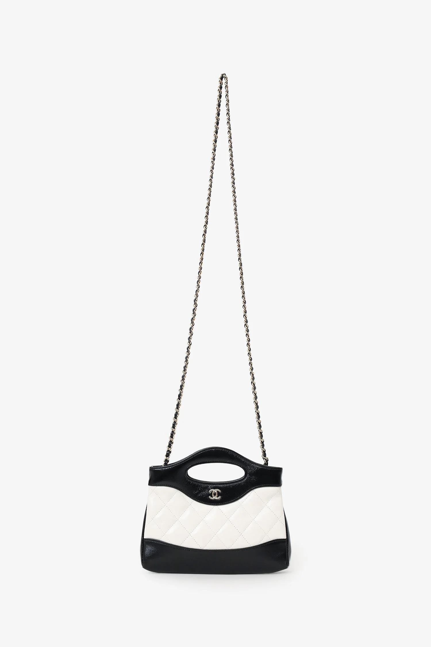 Pre-Loved Chanel™ 2023 Black/White Shiny Crumpled Calfskin Quilted Nano 31 Shopping Bag - Image 6
