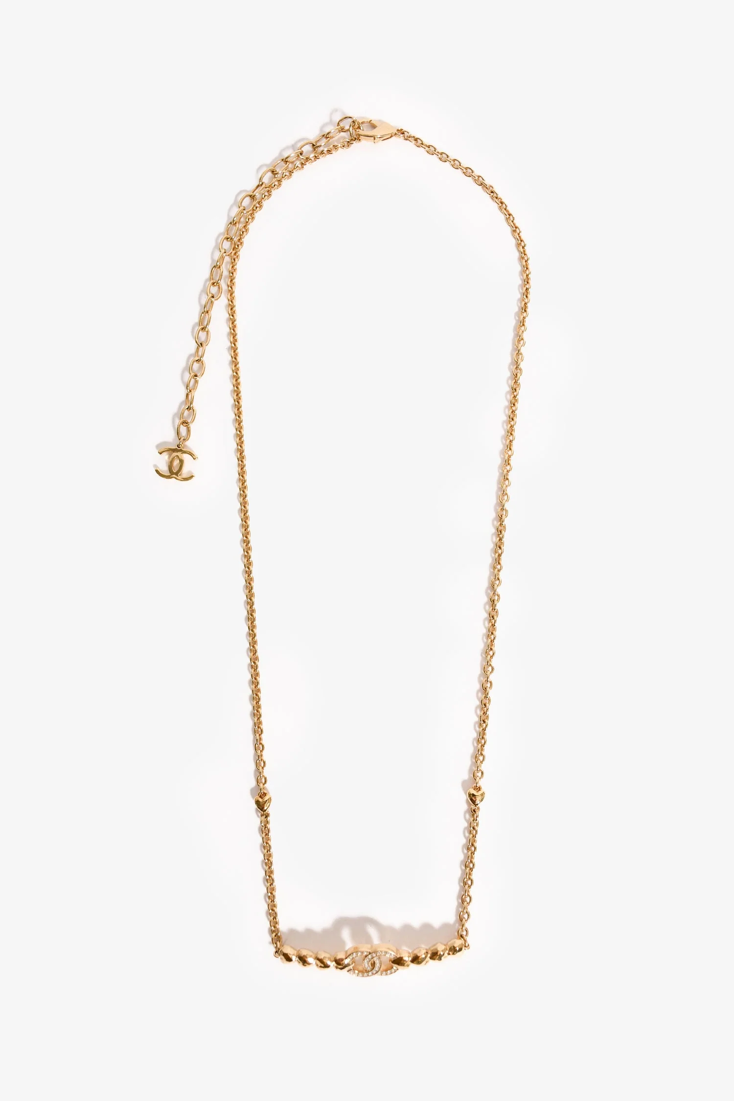 Pre-Loved Chanel™ 2023 Gold Tone Crystal CC Heart Long Chain Belt - Image 2