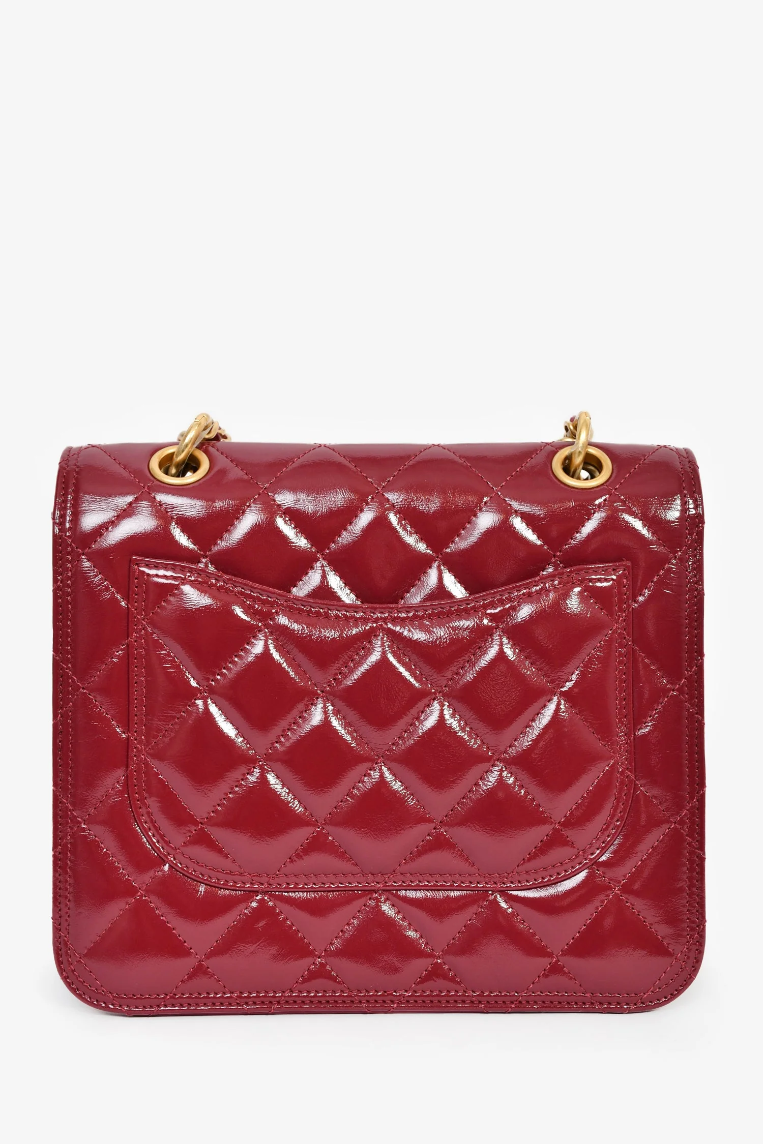 Pre-Loved Chanel™ 2023 Raspberry Patent Quilted Leather Square Chain Bag - Image 2