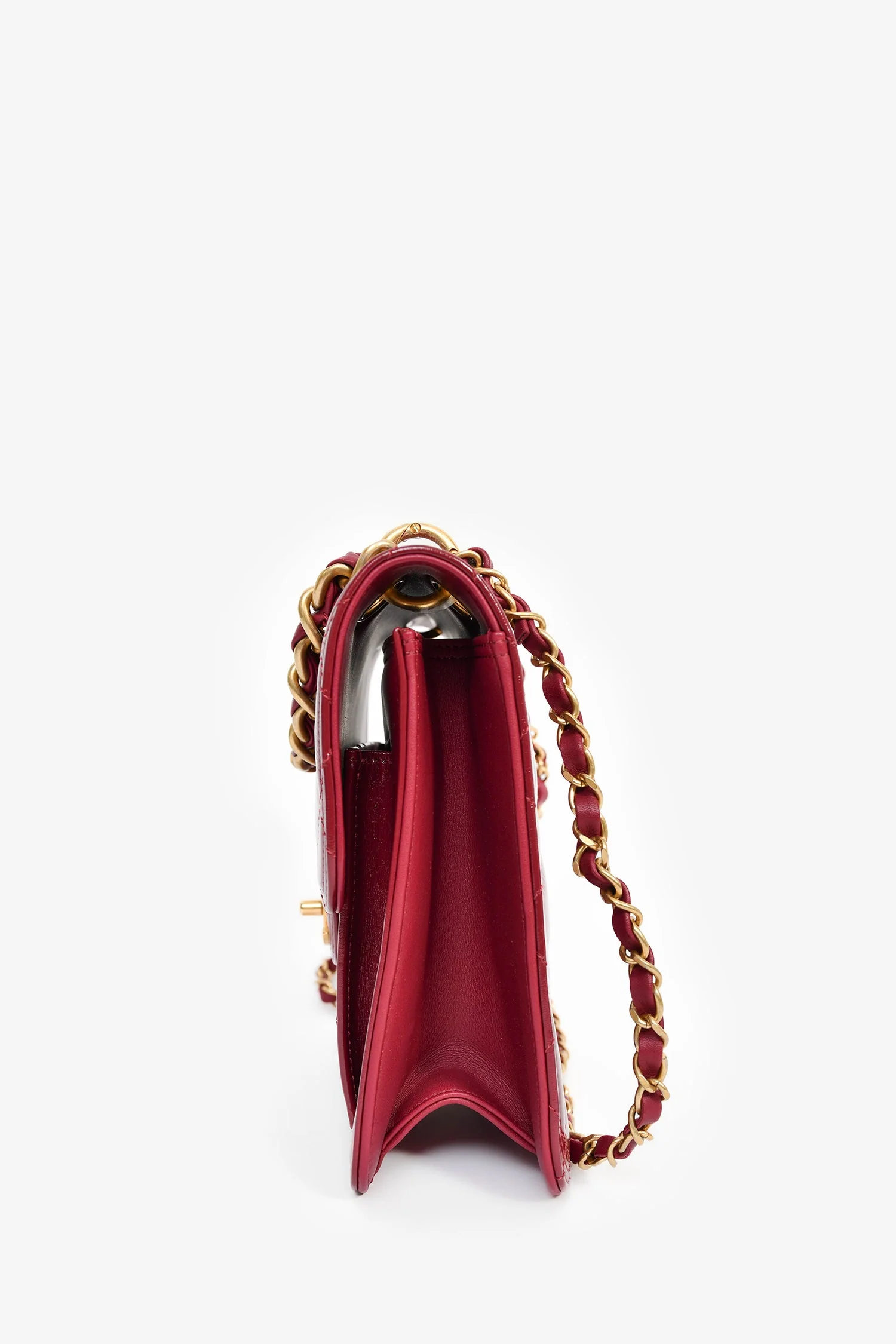 Pre-Loved Chanel™ 2023 Raspberry Patent Quilted Leather Square Chain Bag - Image 4