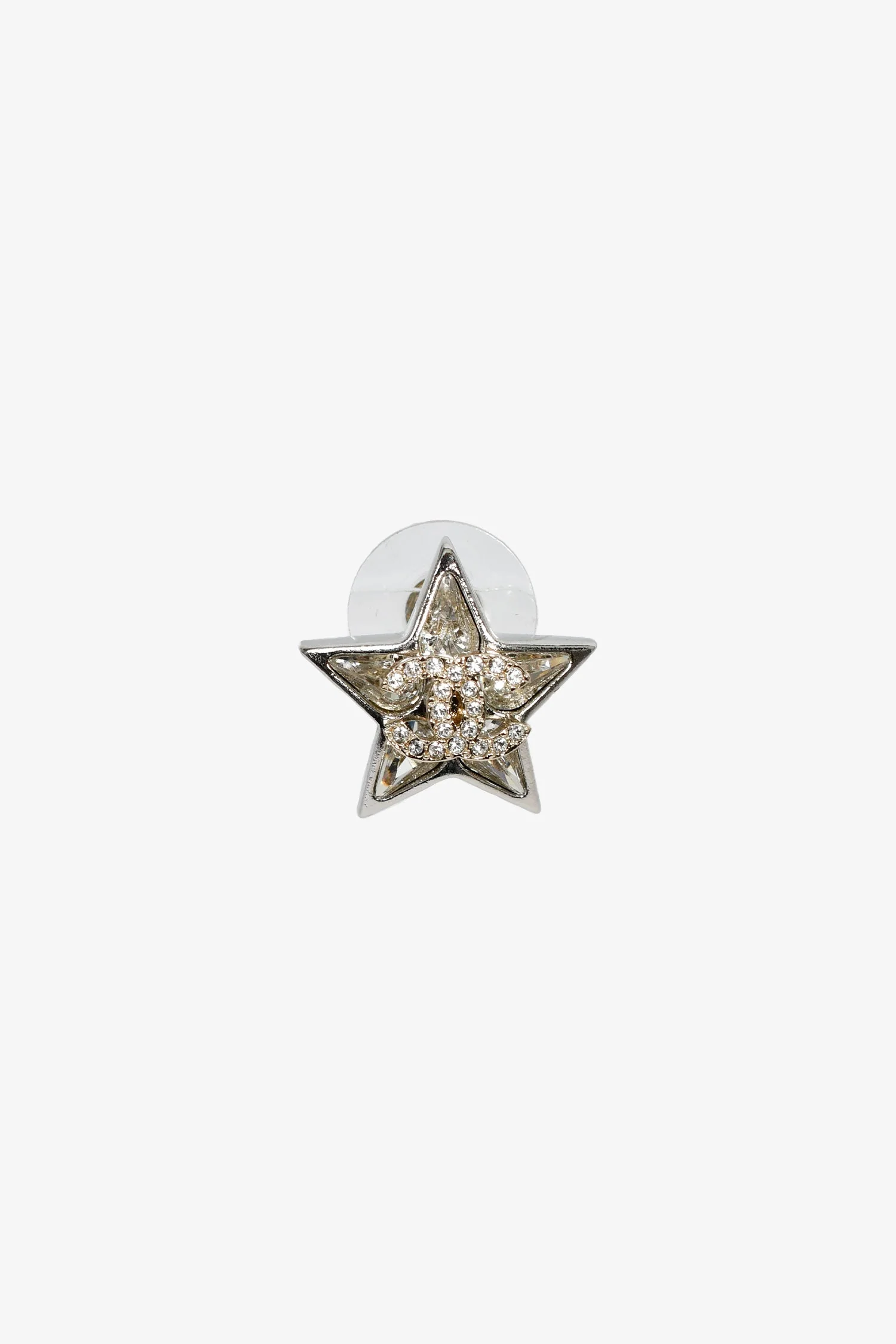 Chanel™ 2023 Silver Toned Star CC Stud Earrings - Image 3