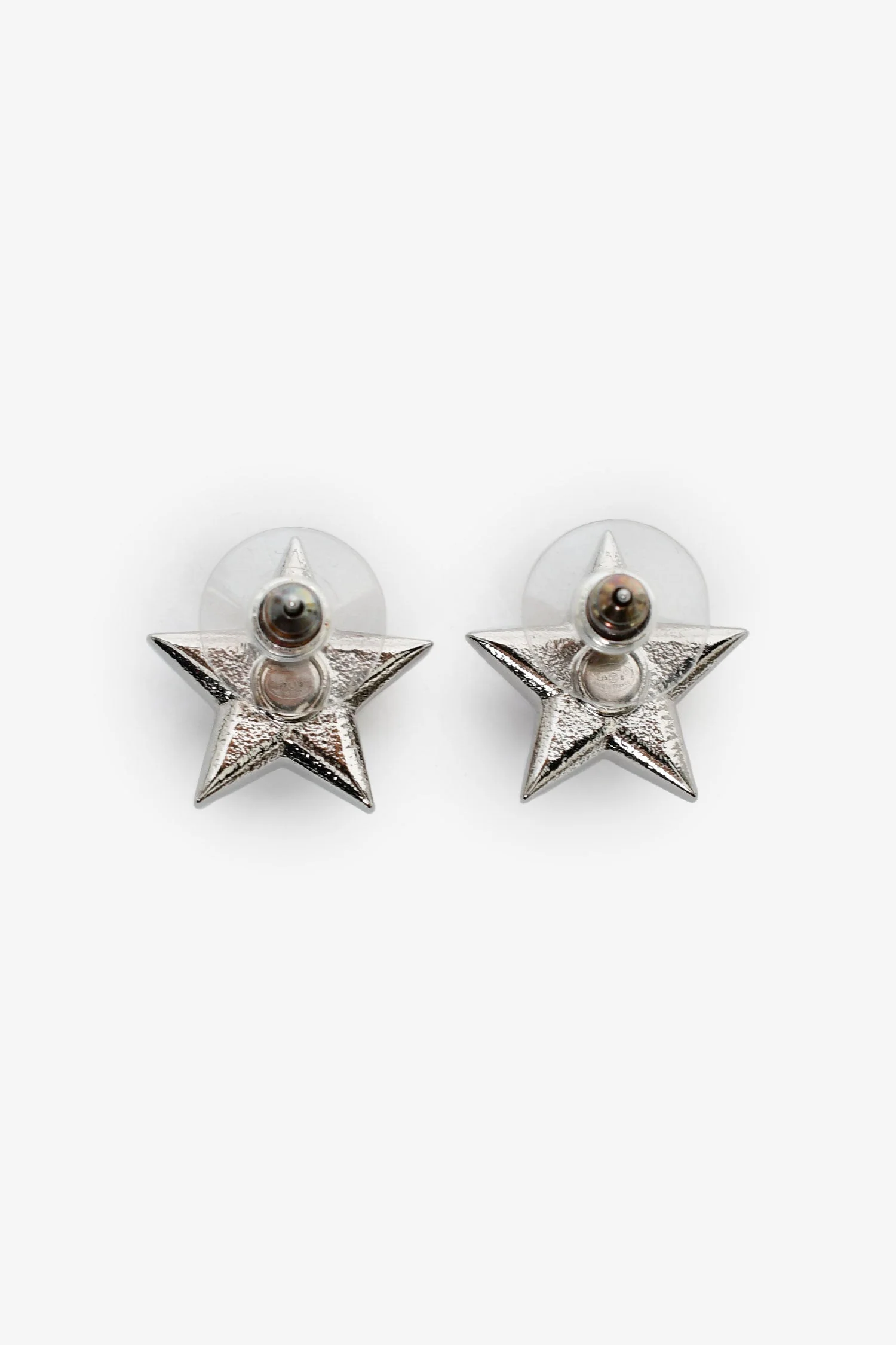 Chanel™ 2023 Silver Toned Star CC Stud Earrings - Image 4