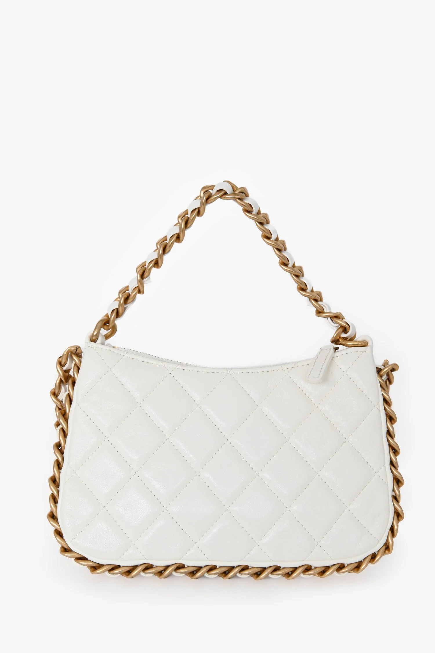 Chanel™ 2023 White Leather Mini Chain CC Round Hobo Bag GHW - Image 2