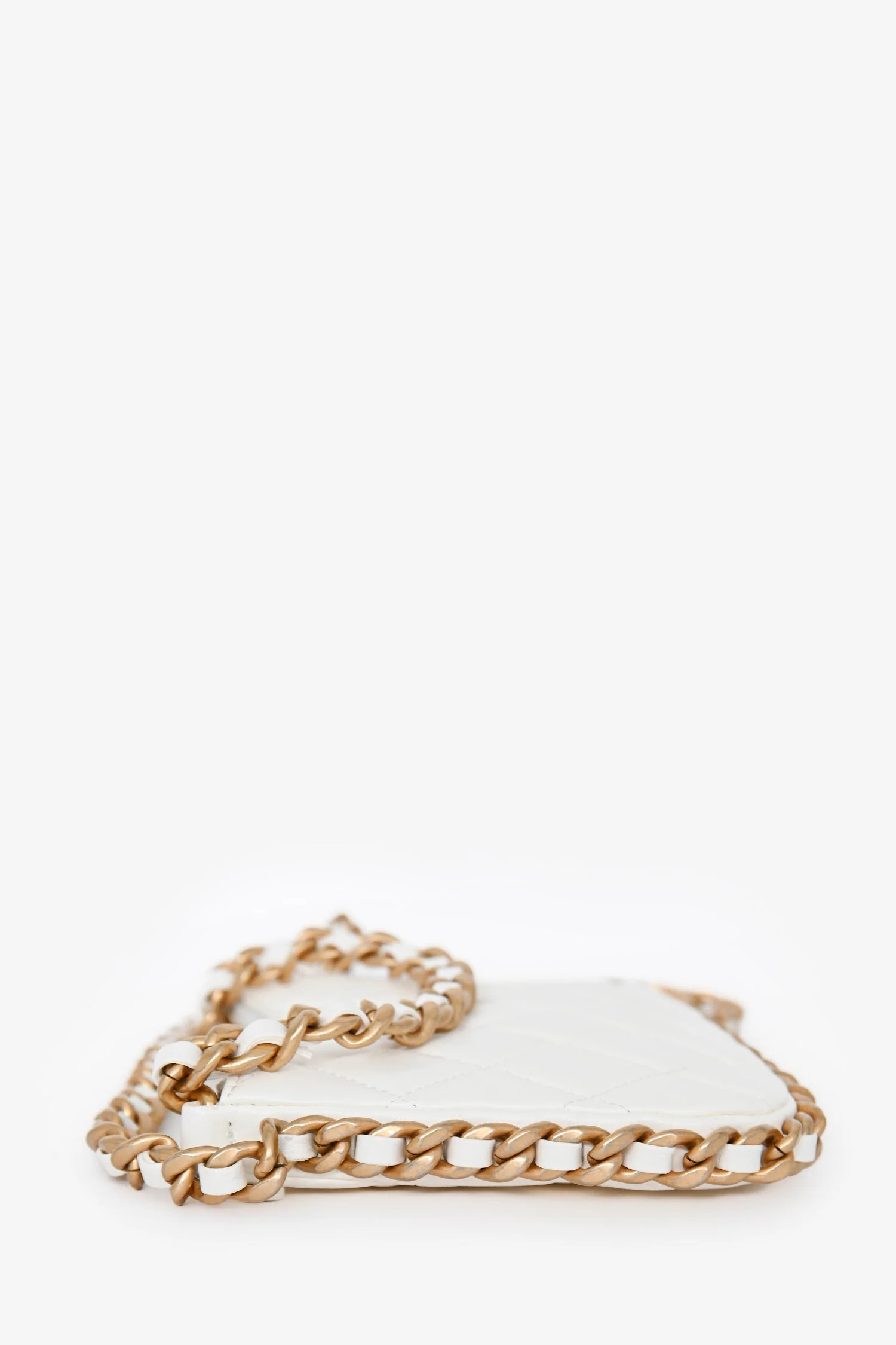 Chanel™ 2023 White Leather Mini Chain CC Round Hobo Bag GHW - Image 3
