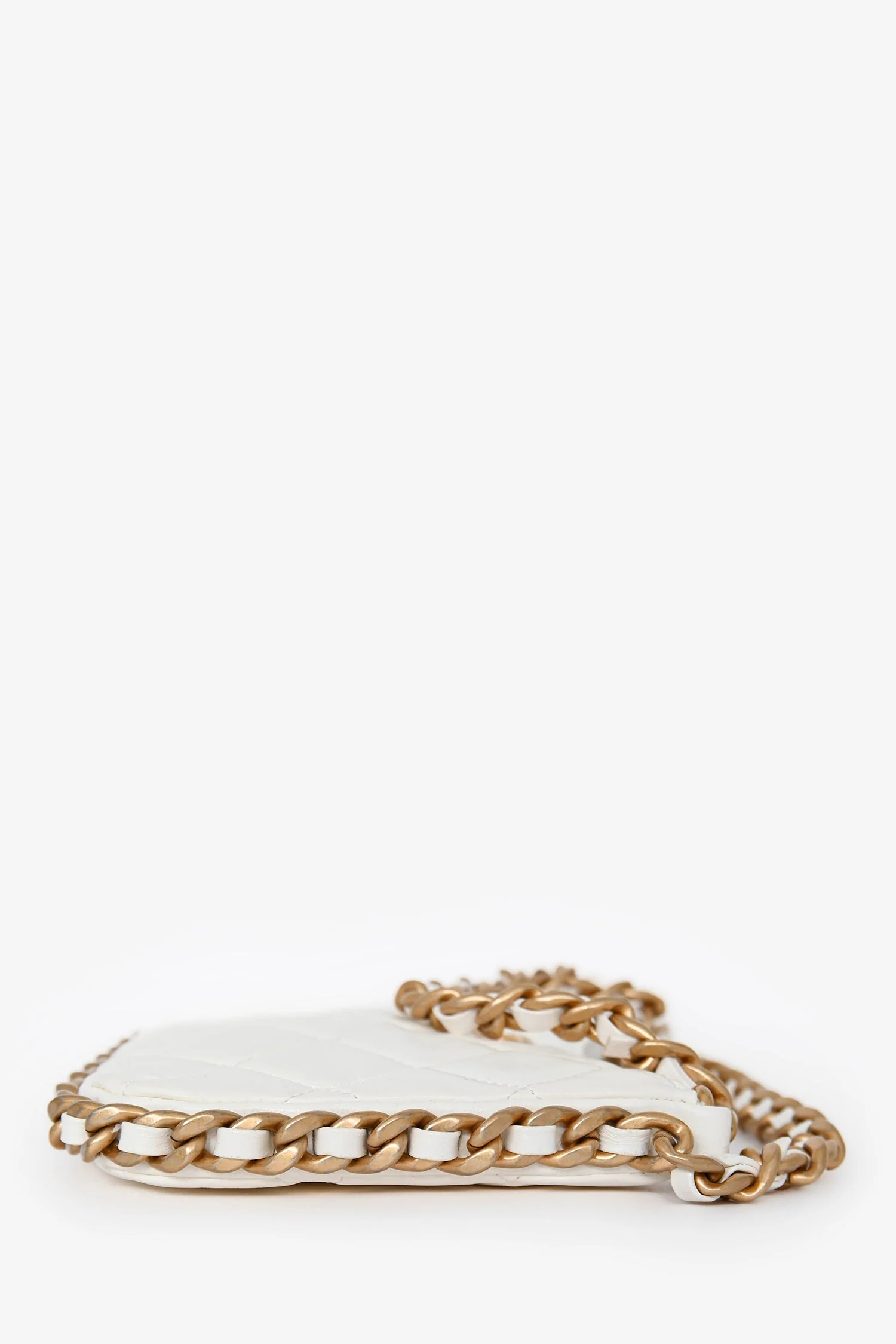 Chanel™ 2023 White Leather Mini Chain CC Round Hobo Bag GHW - Image 4