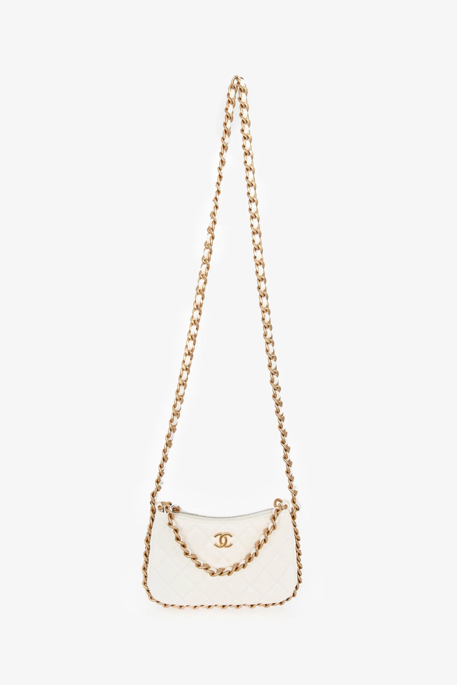 Chanel™ 2023 White Leather Mini Chain CC Round Hobo Bag GHW - Image 7