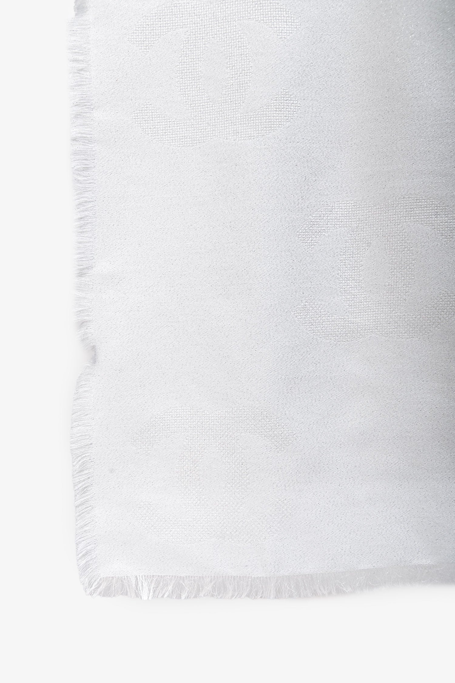 Pre-Loved Chanel™ 2023 White/Silver Metallic Silk/Cashmere CC Logo Scarf - Image 3