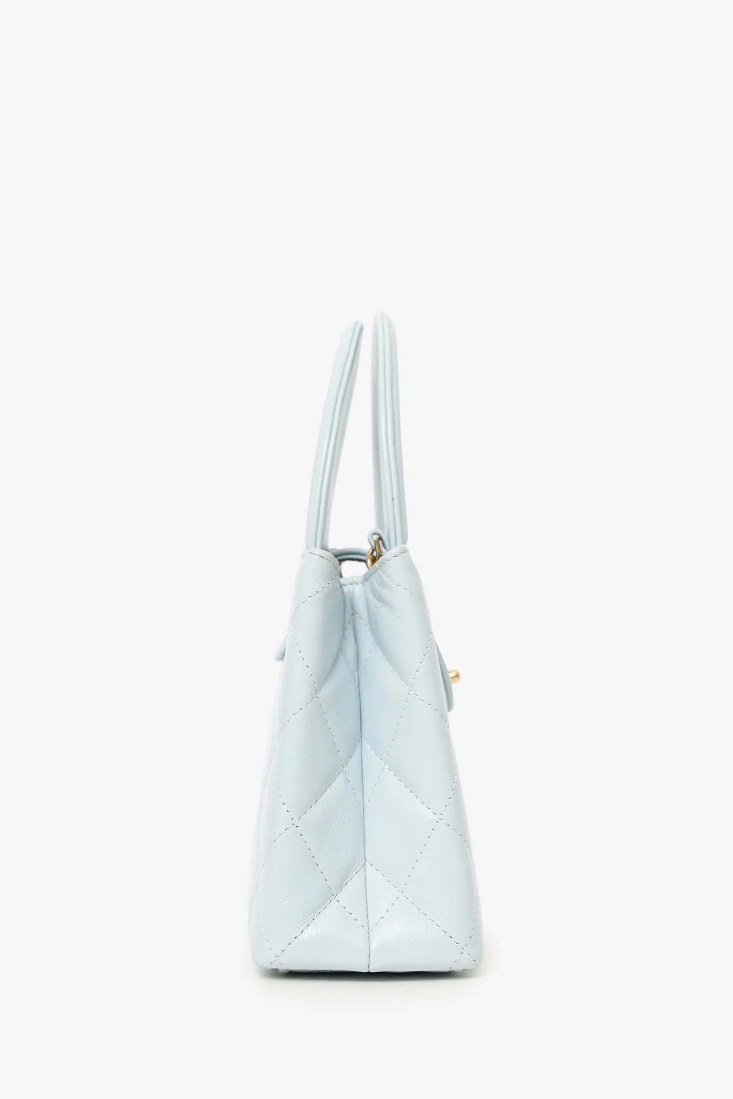 Pre-Loved Chanel™ 2024 Baby Blue Shiny Aged Calfskin Quilted Mini Kelly Shopper - Image 3