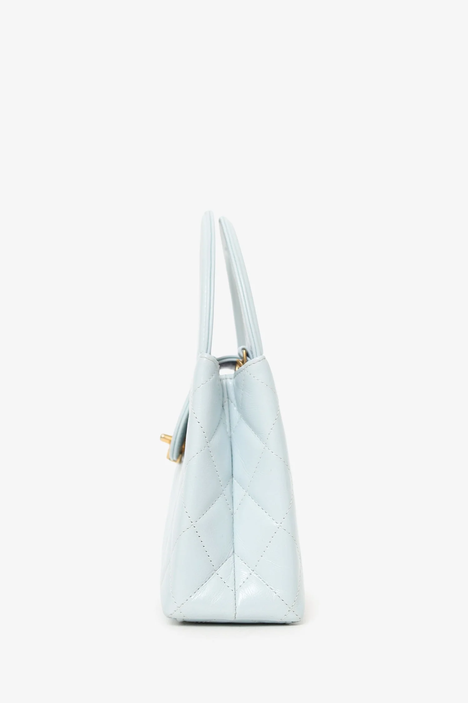 Pre-Loved Chanel™ 2024 Baby Blue Shiny Aged Calfskin Quilted Mini Kelly Shopper - Image 4