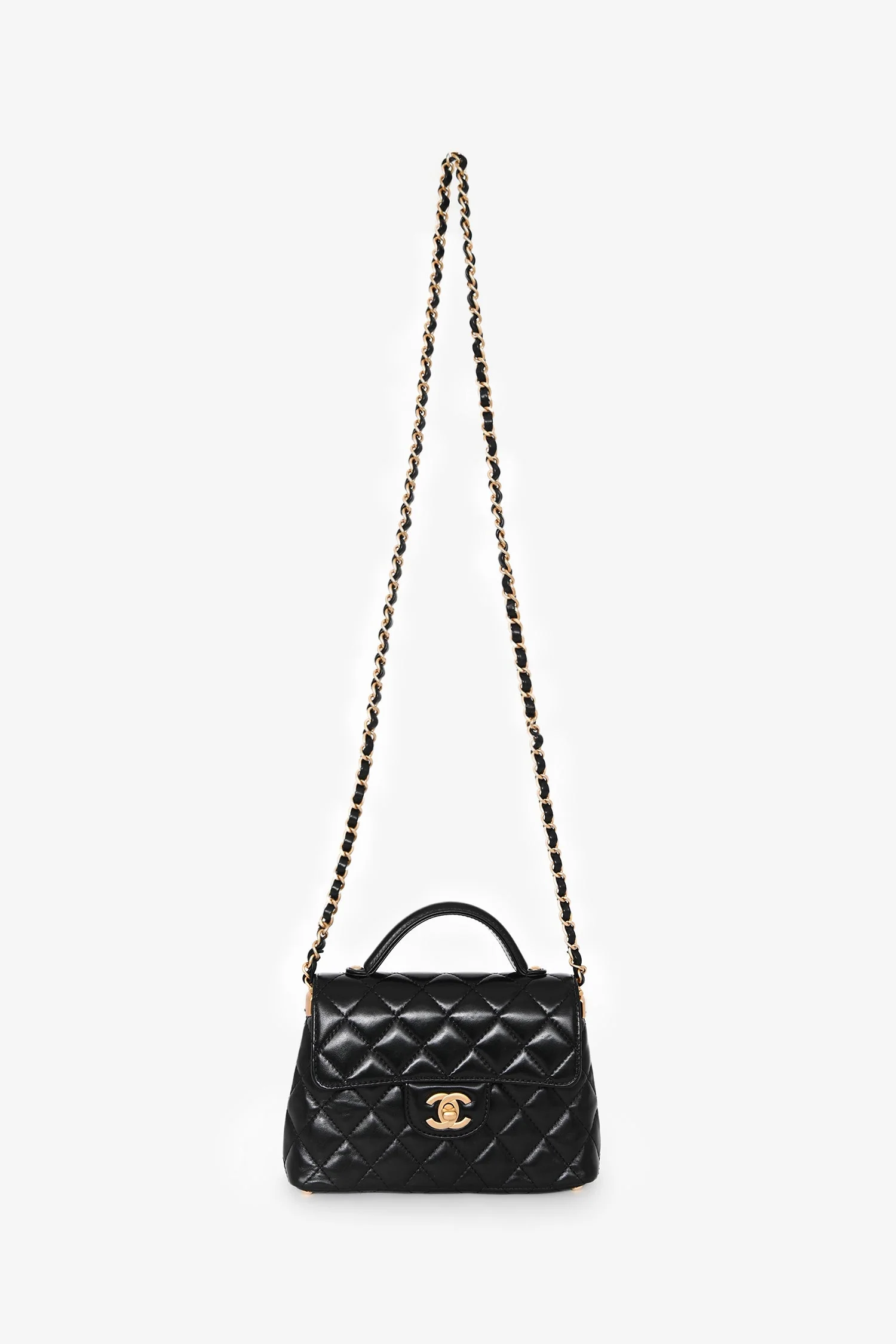 Chanel™ 2025 Black Lambskin Mini Top Handle Chain Bag - Image 7