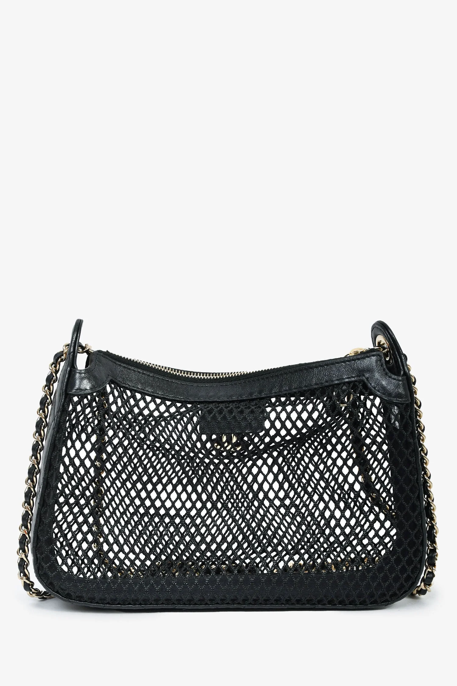 Pre-Loved Chanel™ 2025 Black Mesh Shiny Lambskin Chain Clutch with Pouch - Image 2