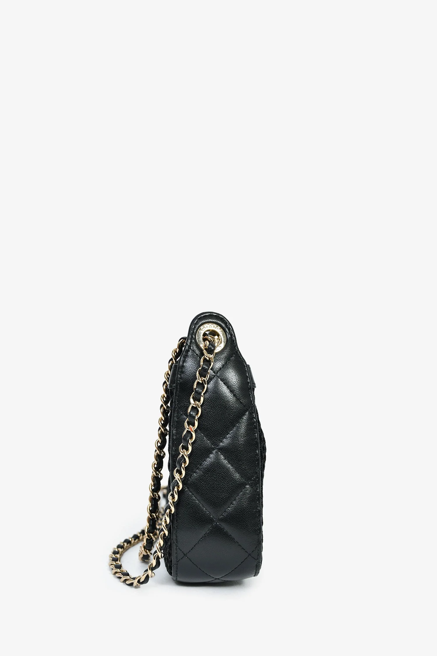 Pre-Loved Chanel™ 2025 Black Mesh Shiny Lambskin Chain Clutch with Pouch - Image 3