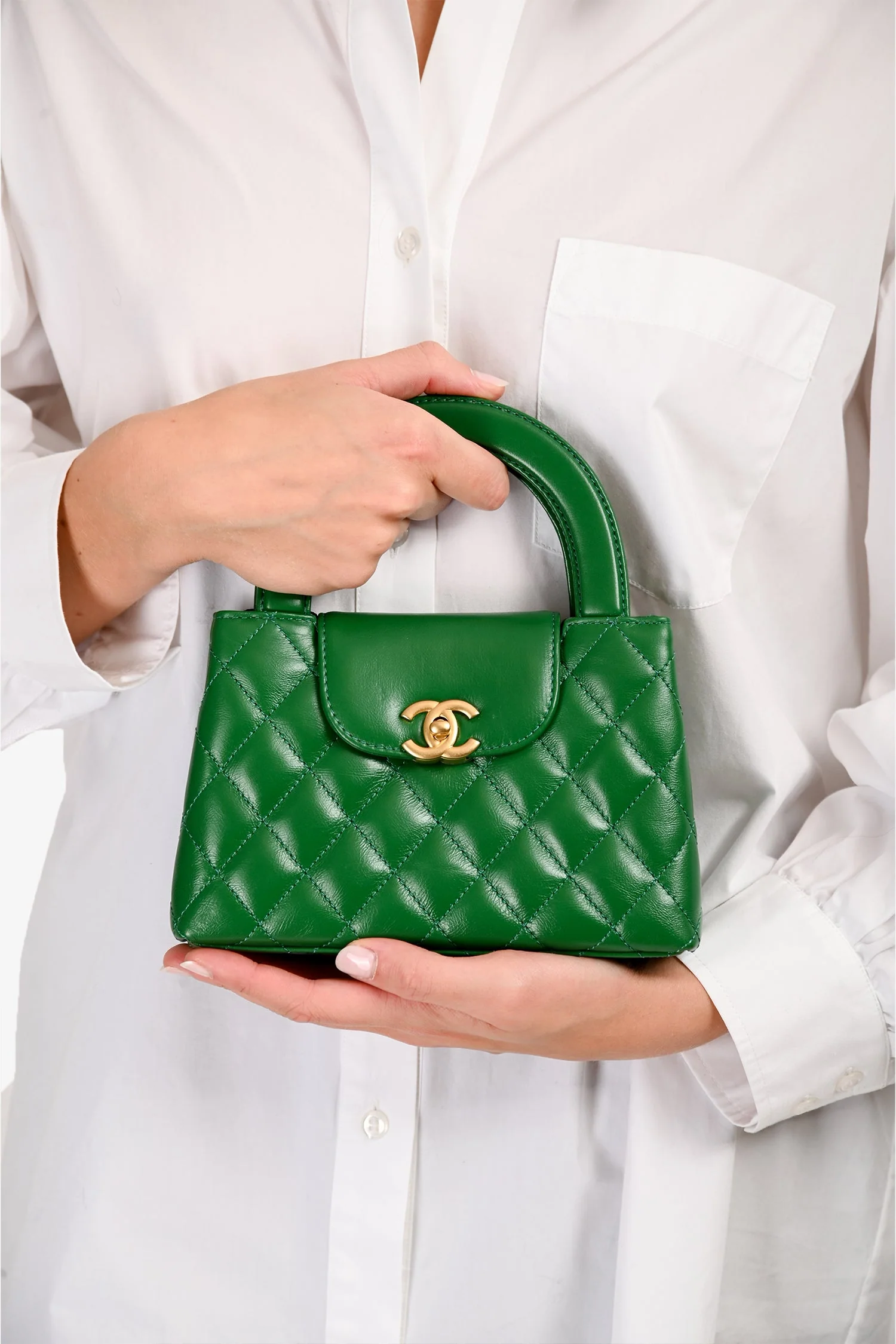 Pre-Loved Chanel™ 2025 Emerald Green Mini Kelly Shopper Tote - Image 7