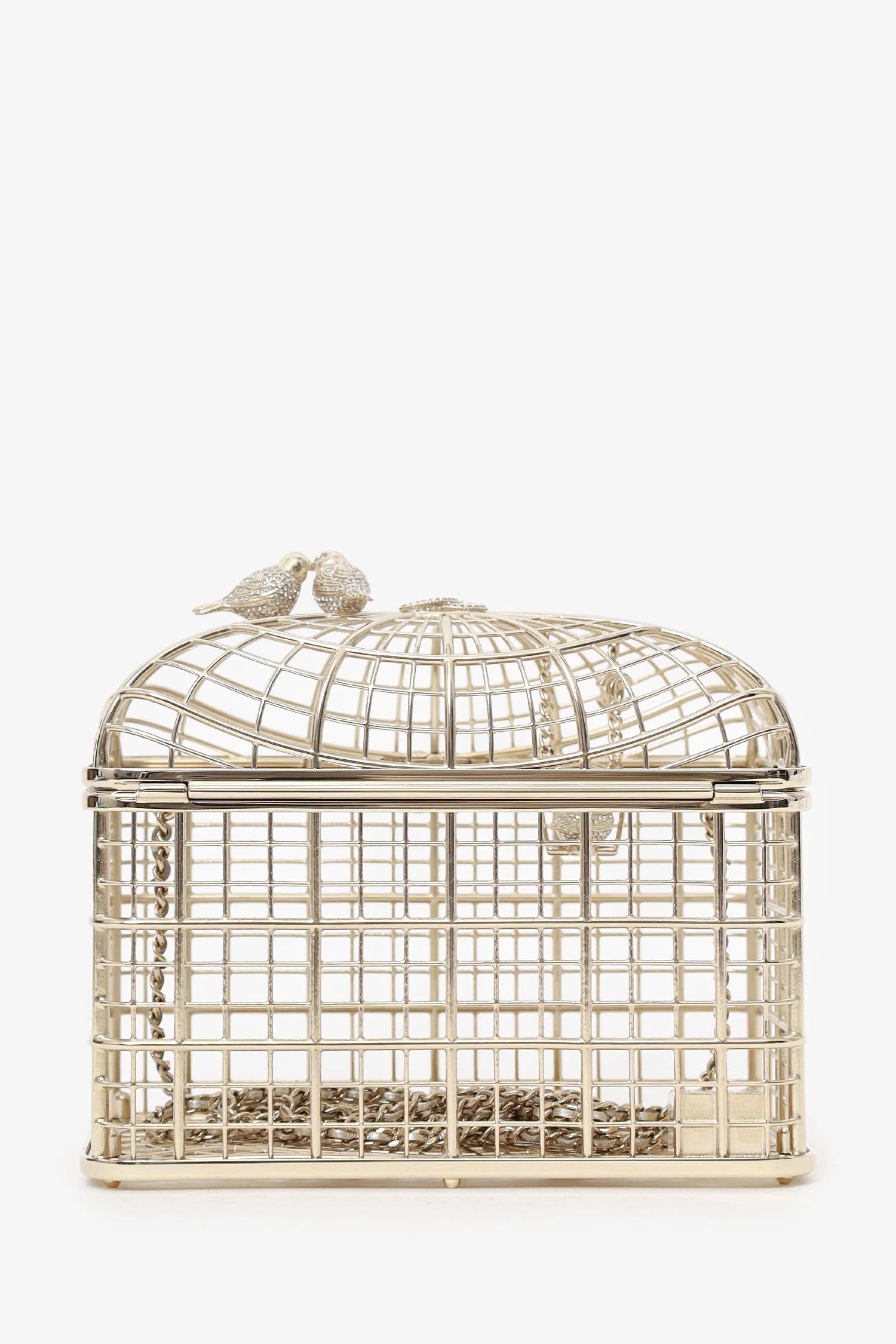 Pre-Loved Chanel™ 2025 S/S Runway Gold Toned Metal Crystal Strass 'Bird Cage Minaudière' Bag - Image 3