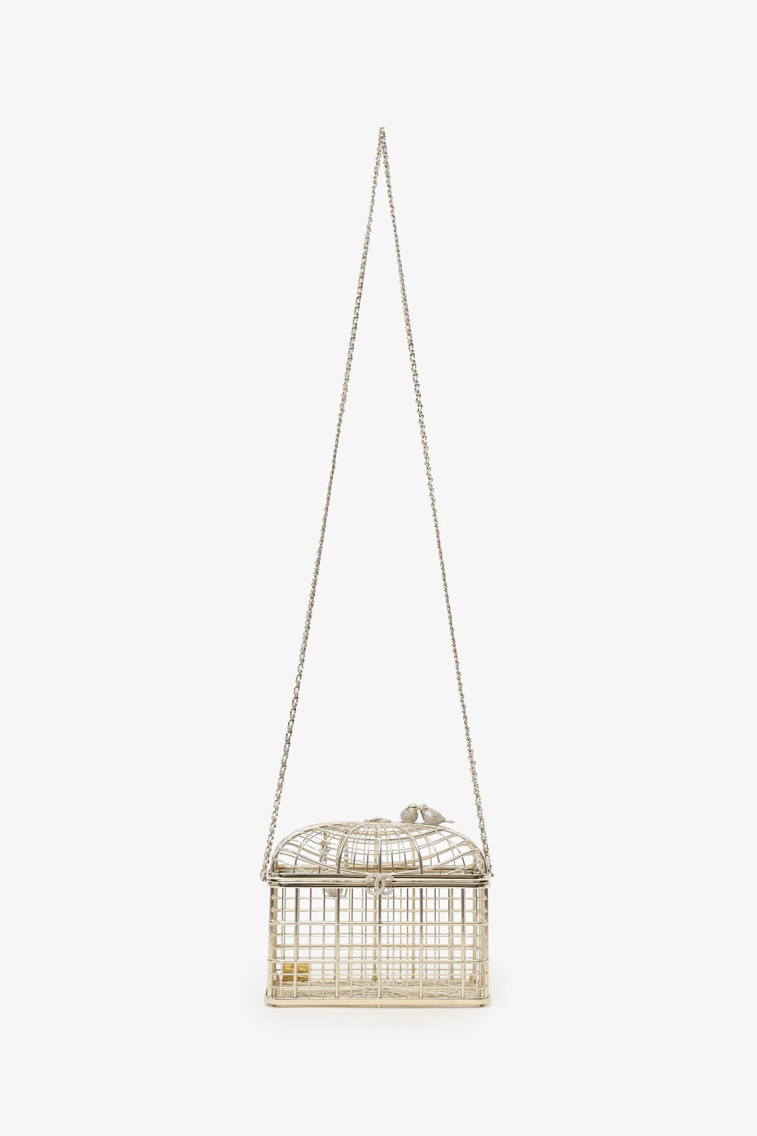 Pre-Loved Chanel™ 2025 S/S Runway Gold Toned Metal Crystal Strass 'Bird Cage Minaudière' Bag - Image 7