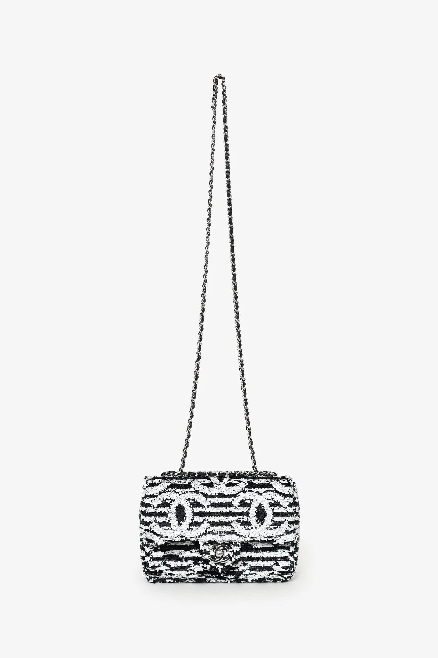 Pre-Loved Chanel™ 24S Black/White Sequins CC Mini Single Flap Bag - Image 6