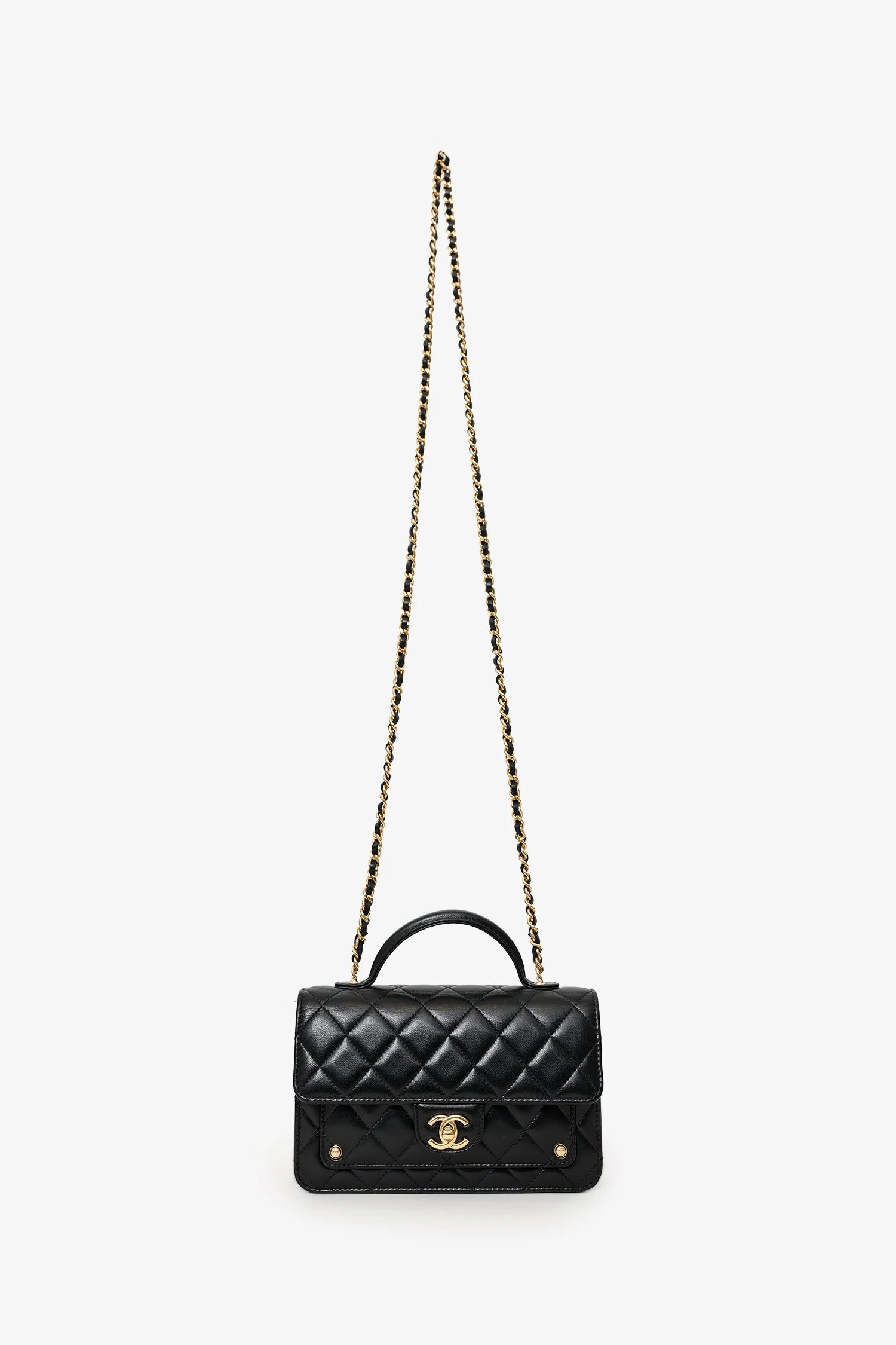 Pre-Loved Chanel™ 25B Black Lambskin Quilted Top Handle Wallet On Chain - Image 6
