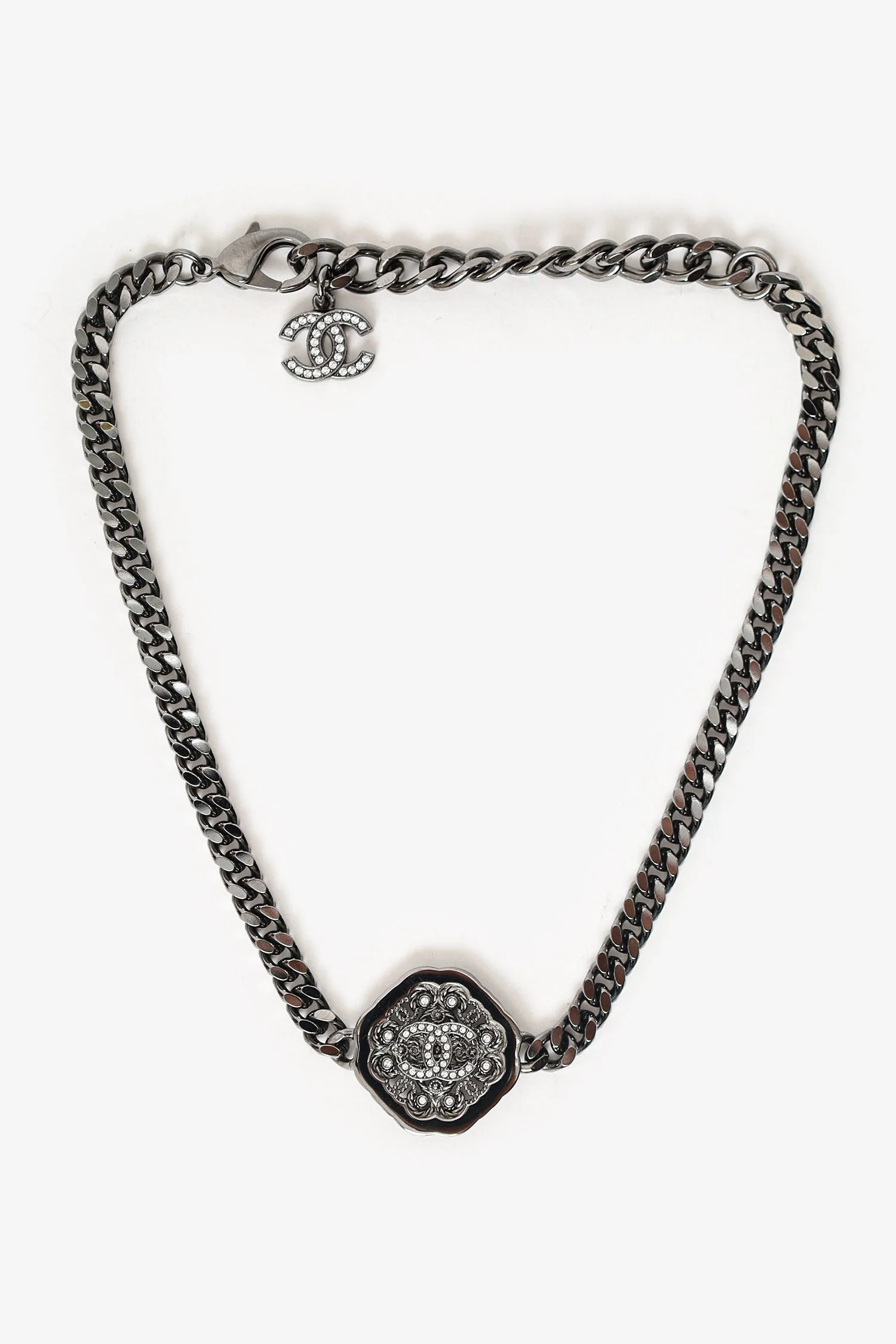 Pre-Loved Chanel™ B22 Hexagon Crystal Embellished CC Choker - Image 2