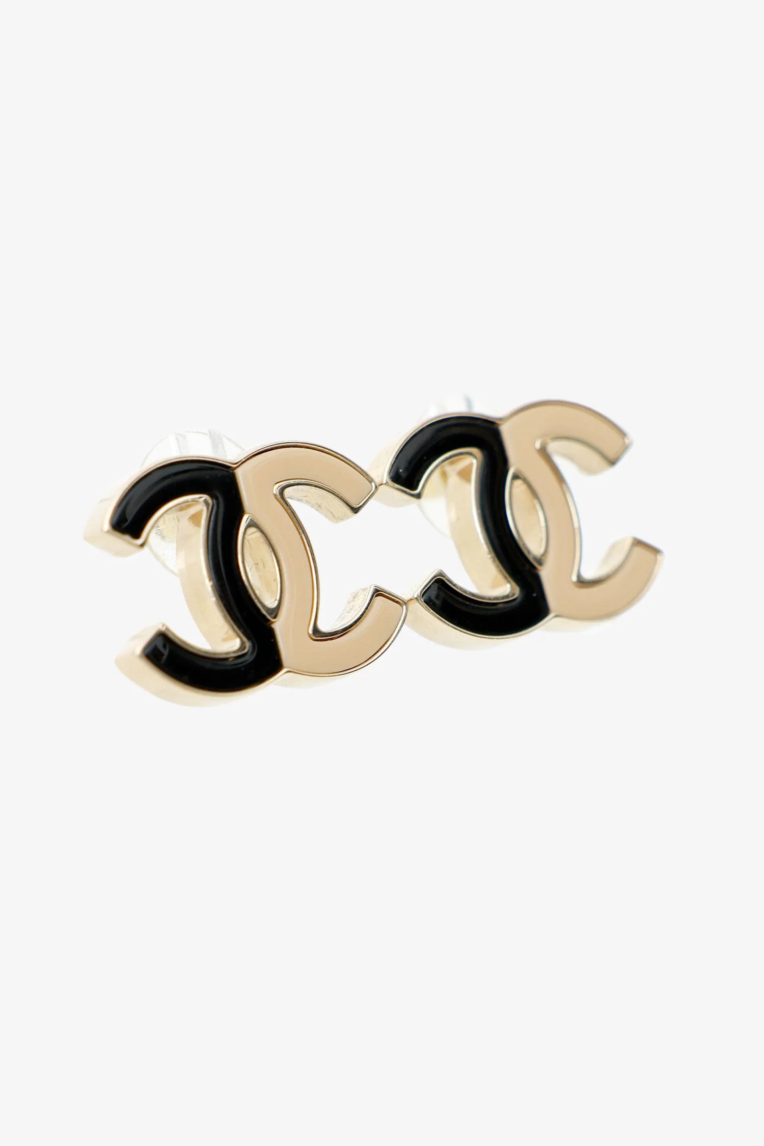Pre-Loved Chanel™ Beige/Black Enamel CC Earrings - Image 3