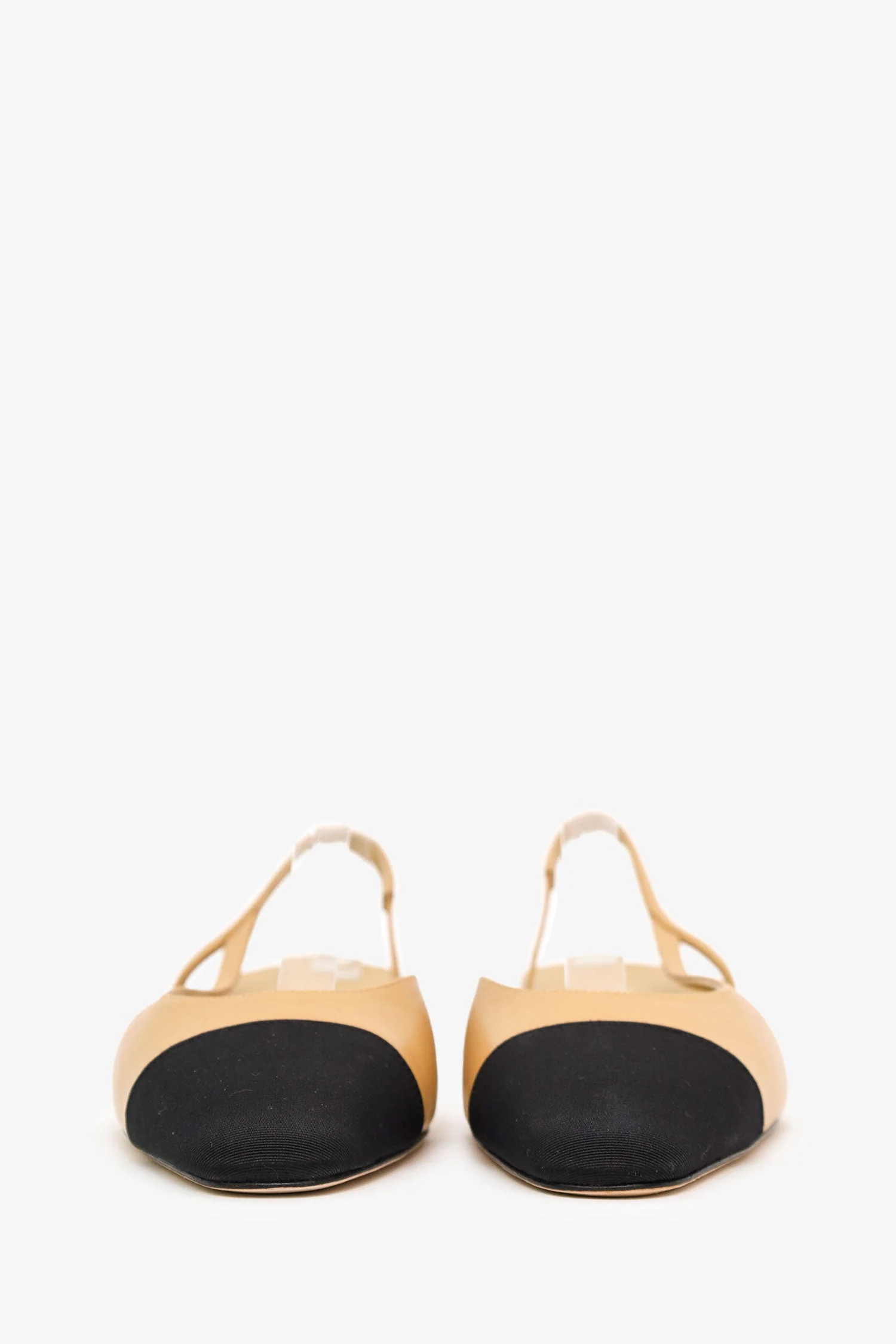 Pre-Loved Chanel™ Beige/Black Leather Slingback Heels Size 39 - Image 3