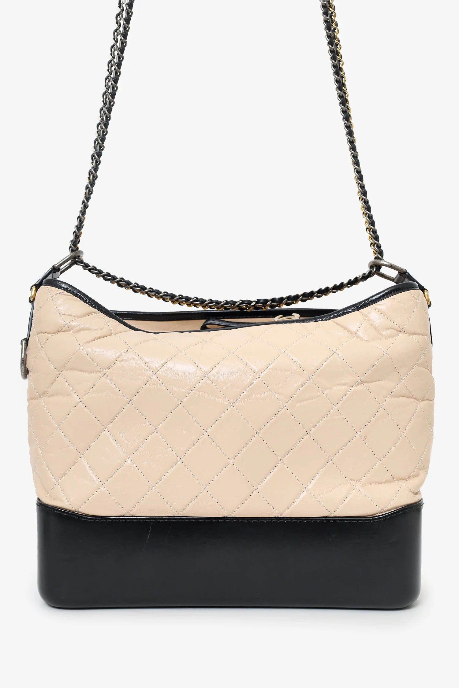 Pre-Loved Chanel™ Beige/Black Medium 'Gabrielle' Multichain Hobo Bag