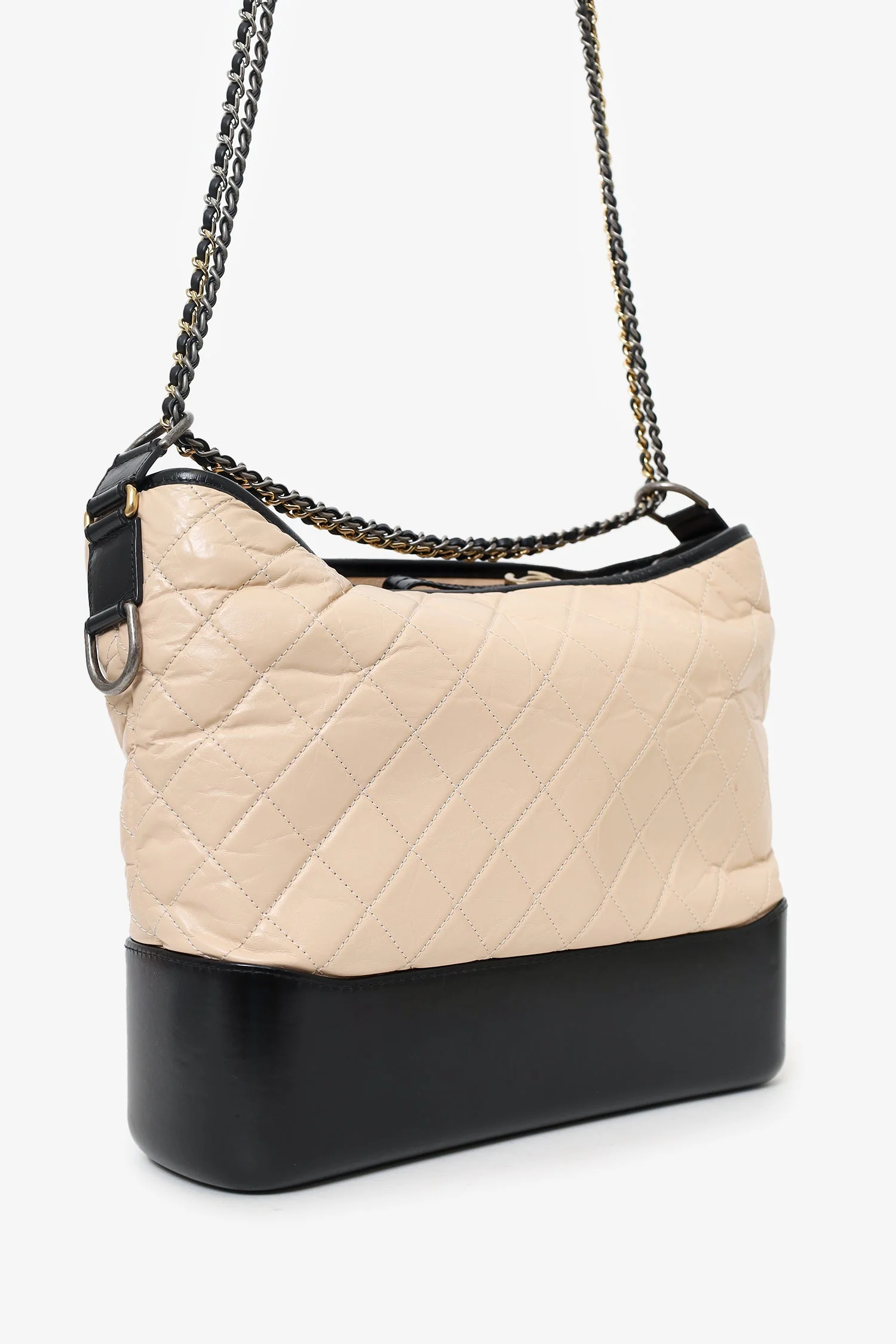 Pre-Loved Chanel™ Beige/Black Medium 'Gabrielle' Multichain Hobo Bag - Image 3