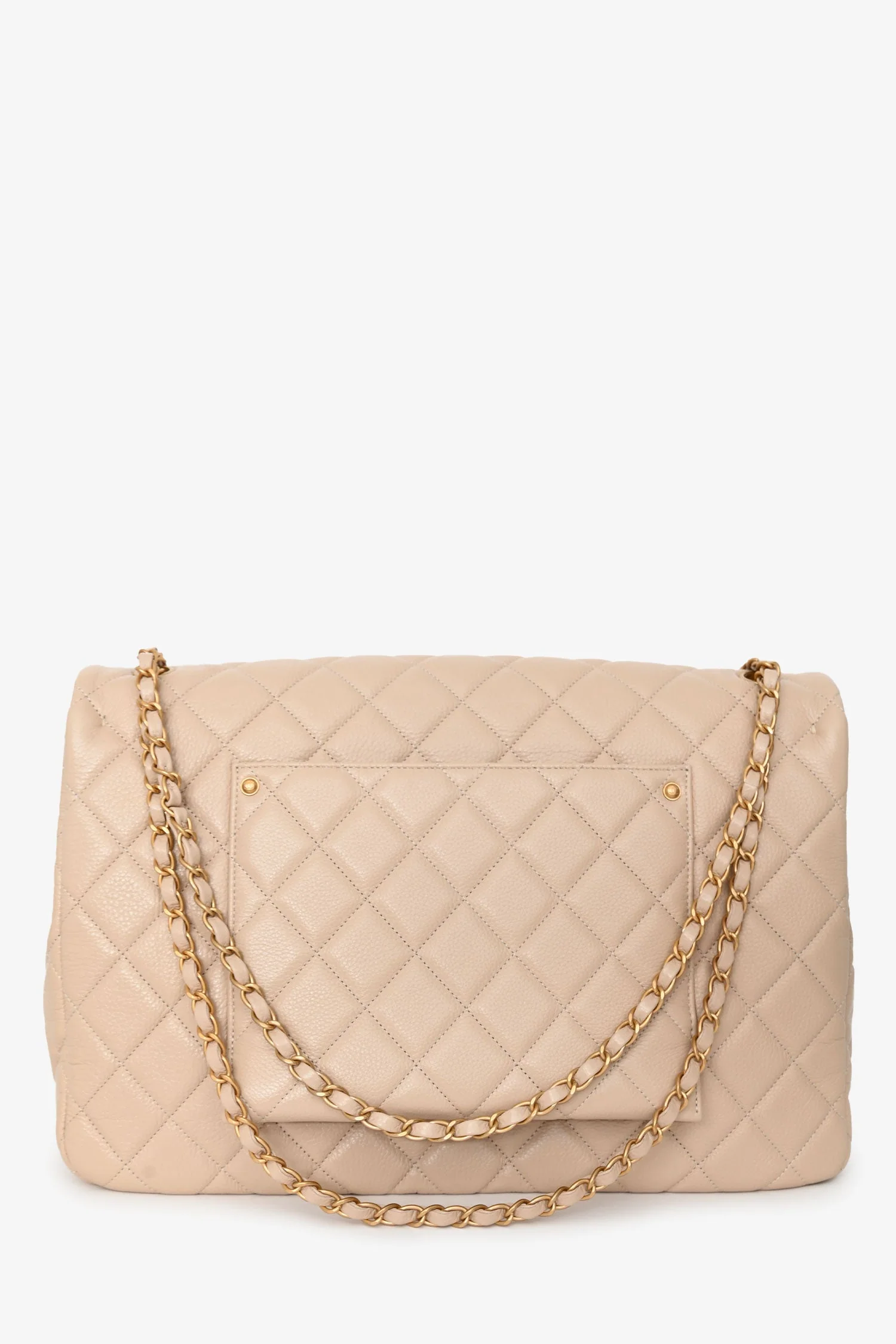 Pre-Loved Chanel™ Beige Calfskin Leather Airline XXL Single Flap Bag - Image 2