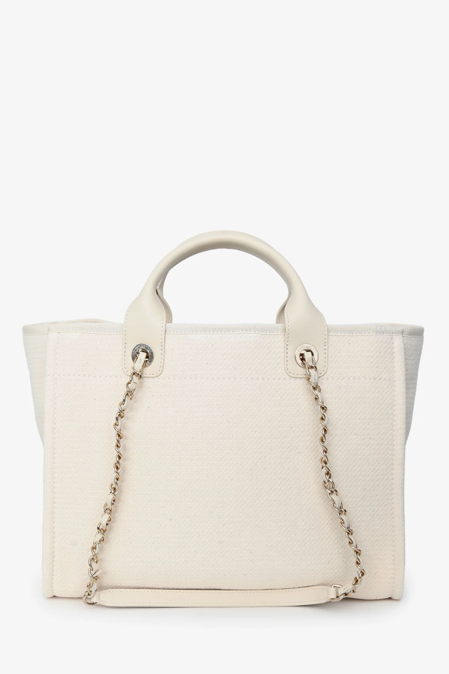 Pre-Loved Chanel™ Beige Canvas Small Deauville Shopping Tote with Pouch - Image 2