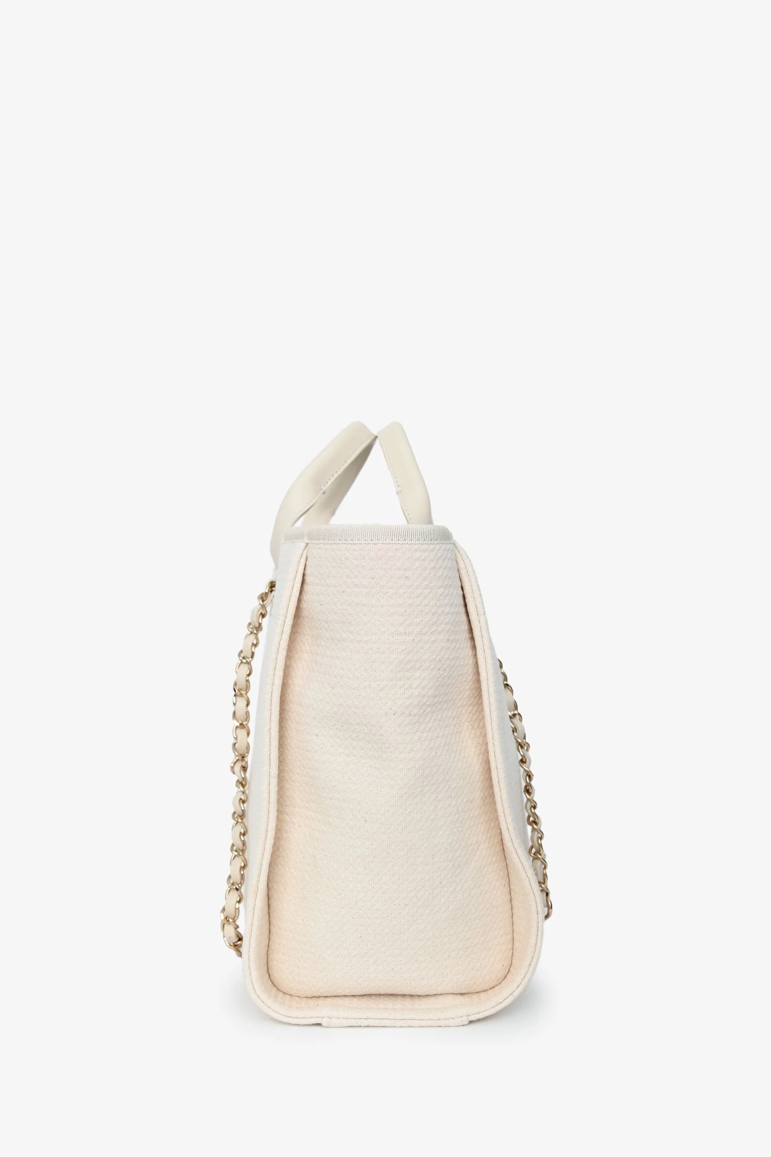 Pre-Loved Chanel™ Beige Canvas Small Deauville Shopping Tote with Pouch - Image 3