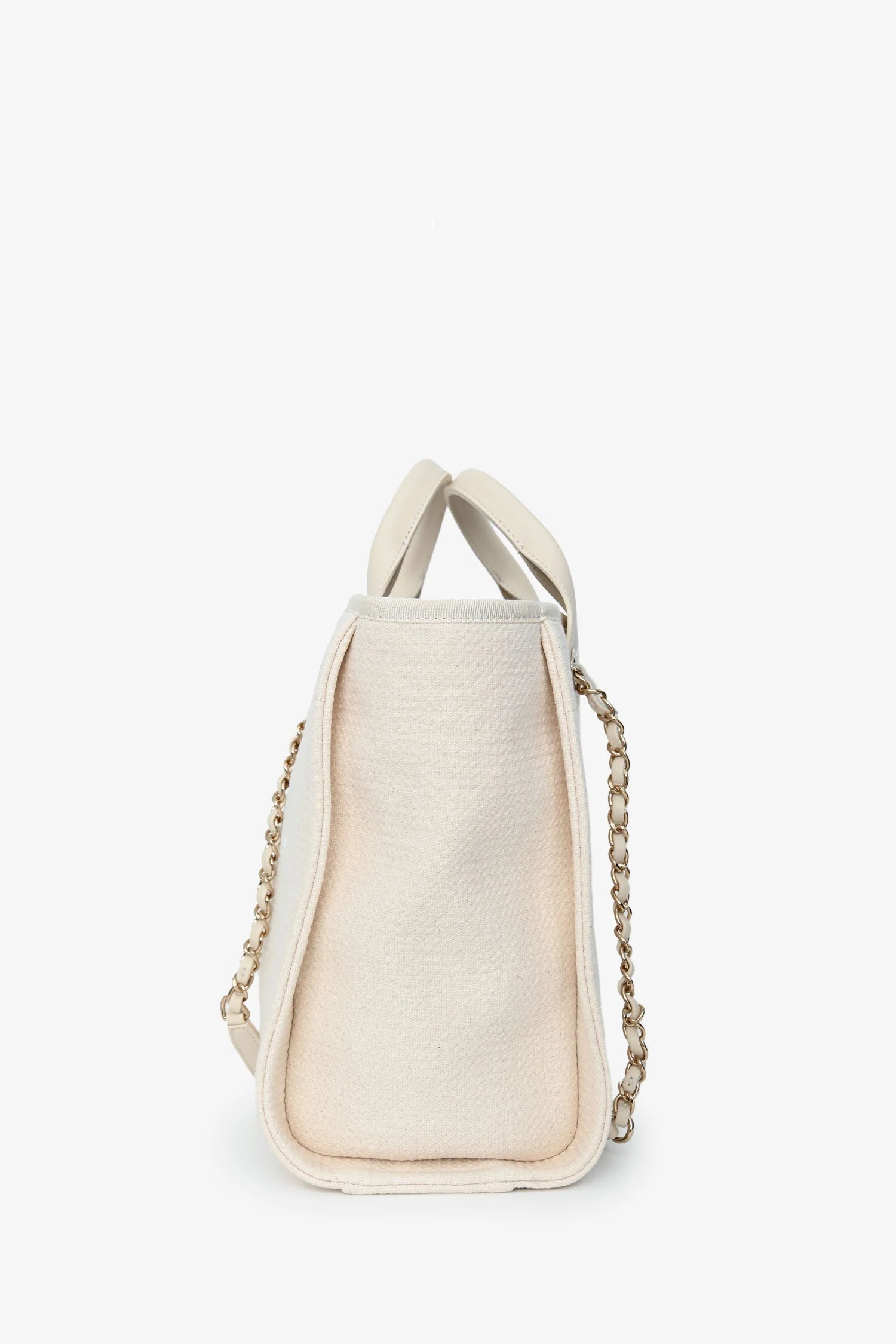 Pre-Loved Chanel™ Beige Canvas Small Deauville Shopping Tote with Pouch - Image 4