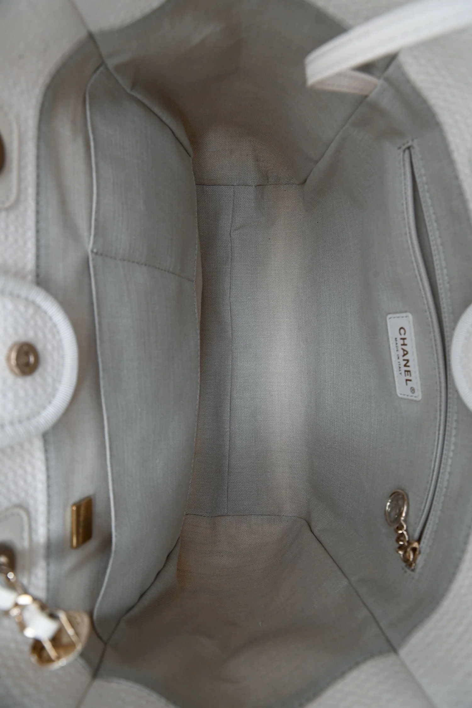 Pre-Loved Chanel™ Beige Canvas Small Deauville Shopping Tote with Pouch - Image 6