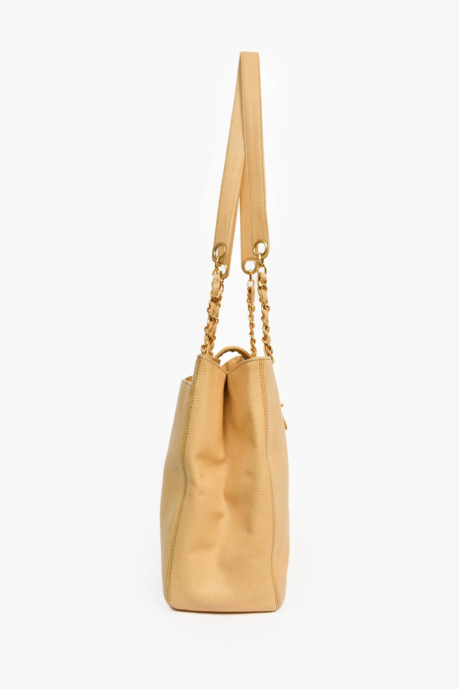 Pre-Loved Chanel™ Beige Caviar Leather CC Shopper Tote Bag - Image 3