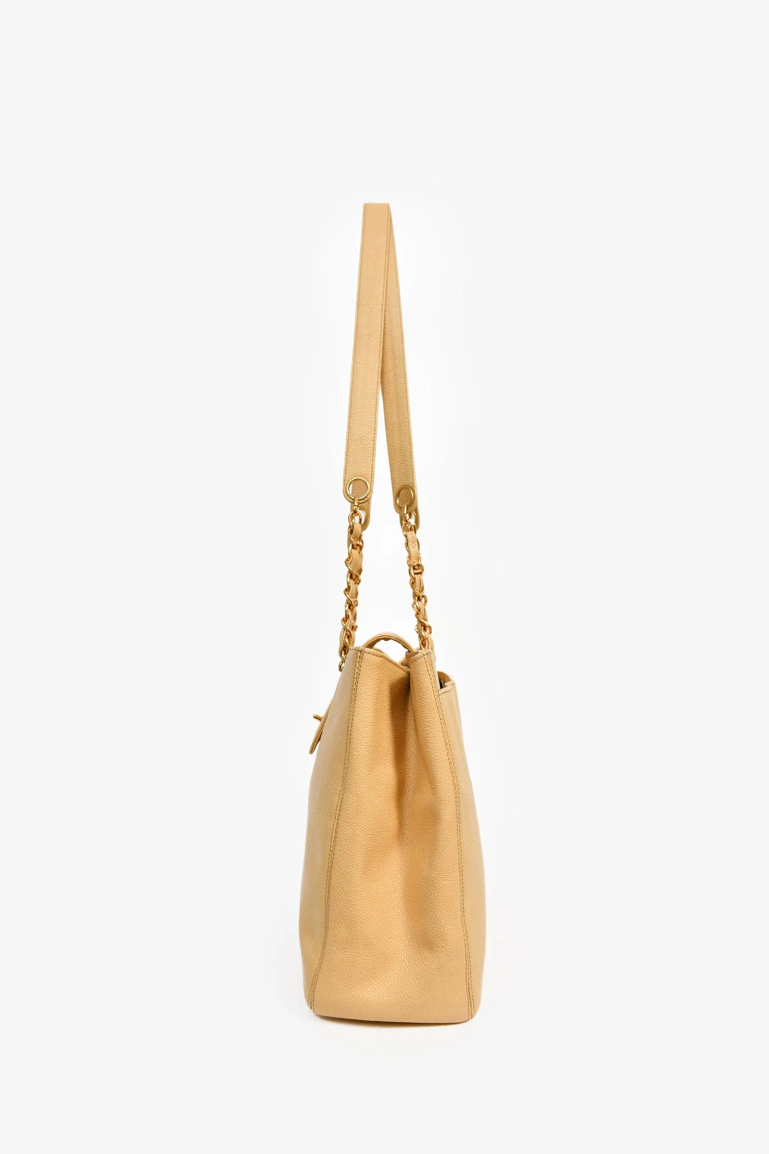 Pre-Loved Chanel™ Beige Caviar Leather CC Shopper Tote Bag - Image 4