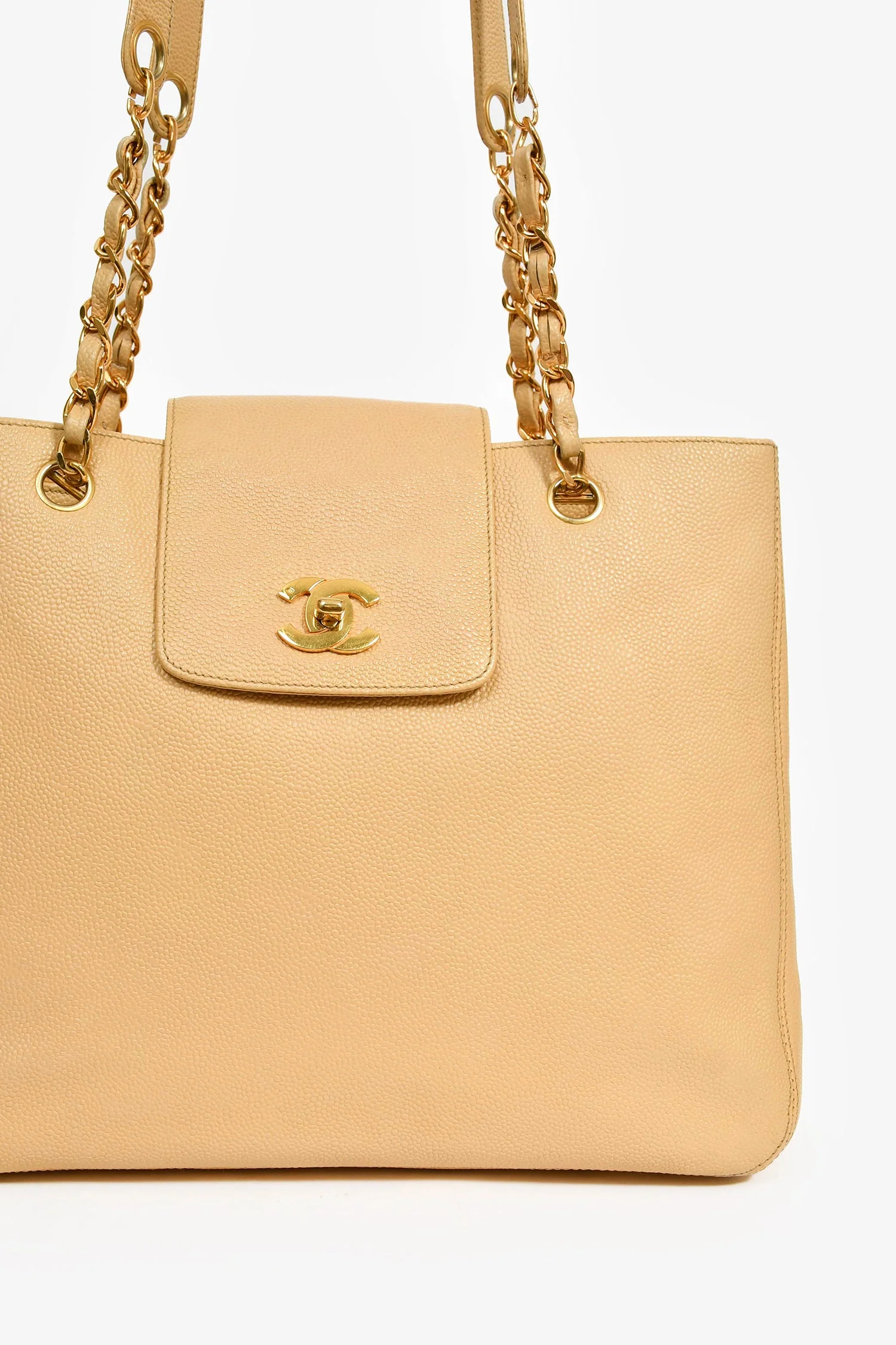 Pre-Loved Chanel™ Beige Caviar Leather CC Shopper Tote Bag - Image 7