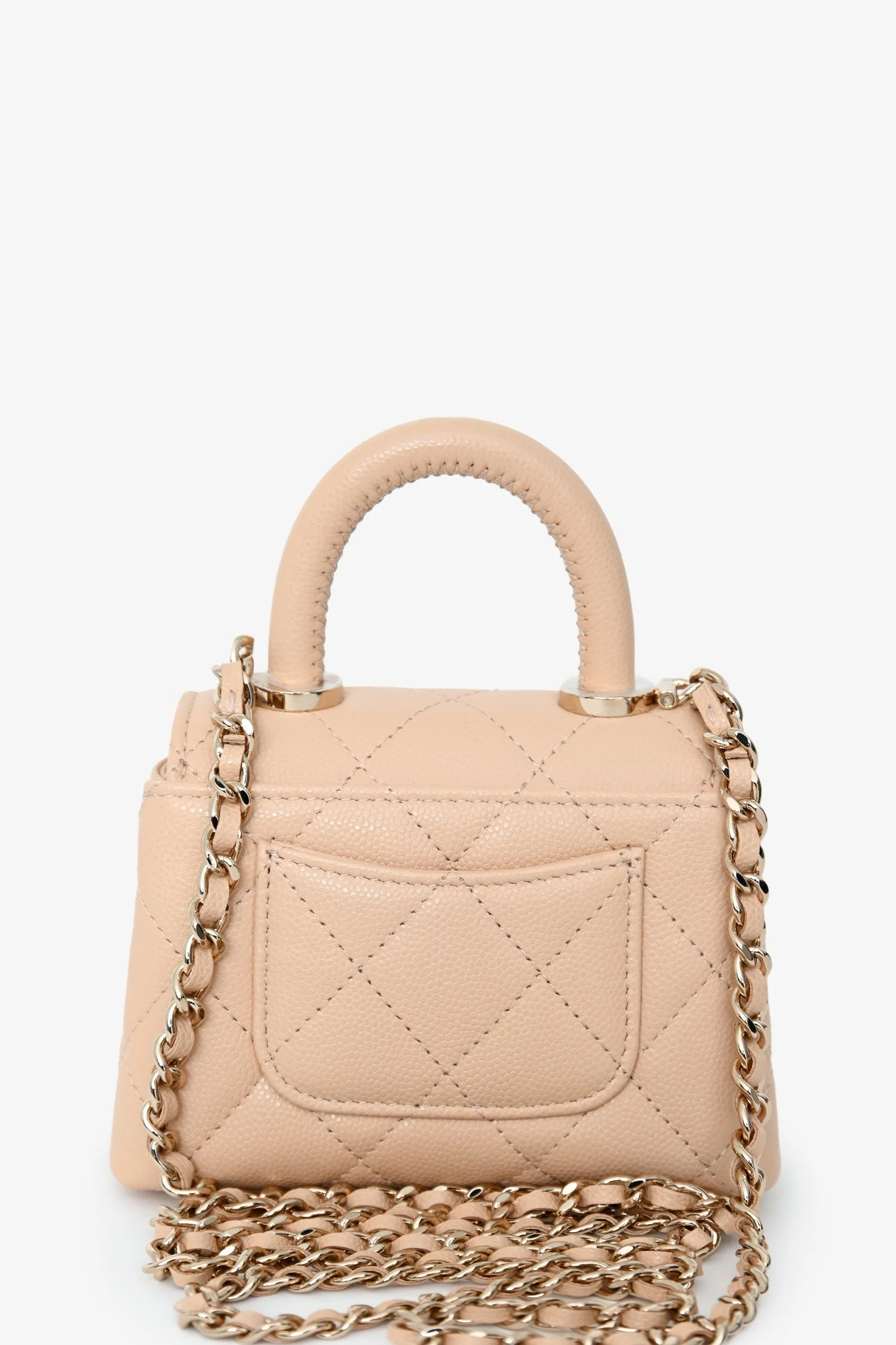 Pre-Loved Chanel™ Beige Caviar Leather Micro Coco Top Handle Bag with Chain - Image 2