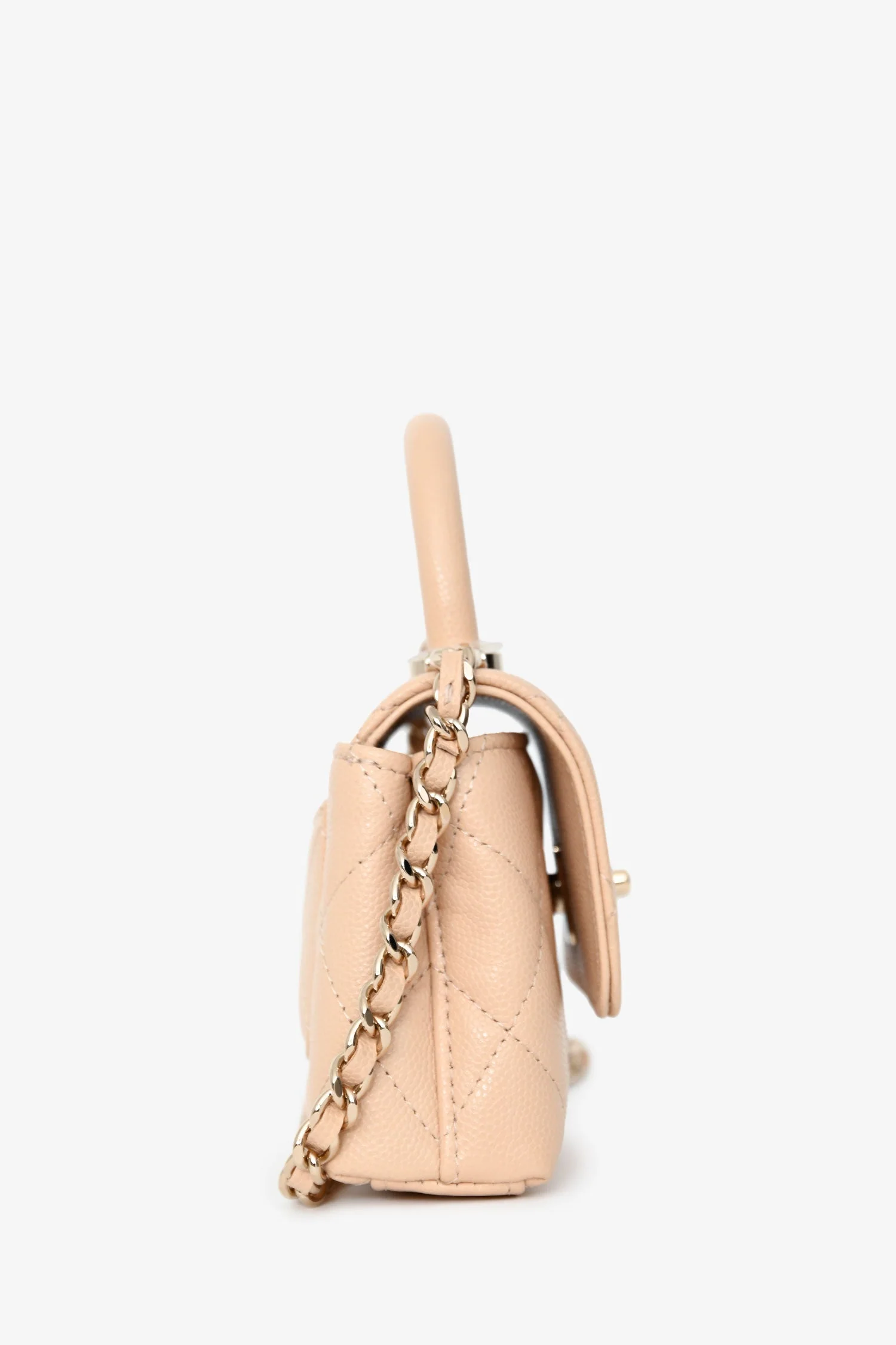 Pre-Loved Chanel™ Beige Caviar Leather Micro Coco Top Handle Bag with Chain - Image 3