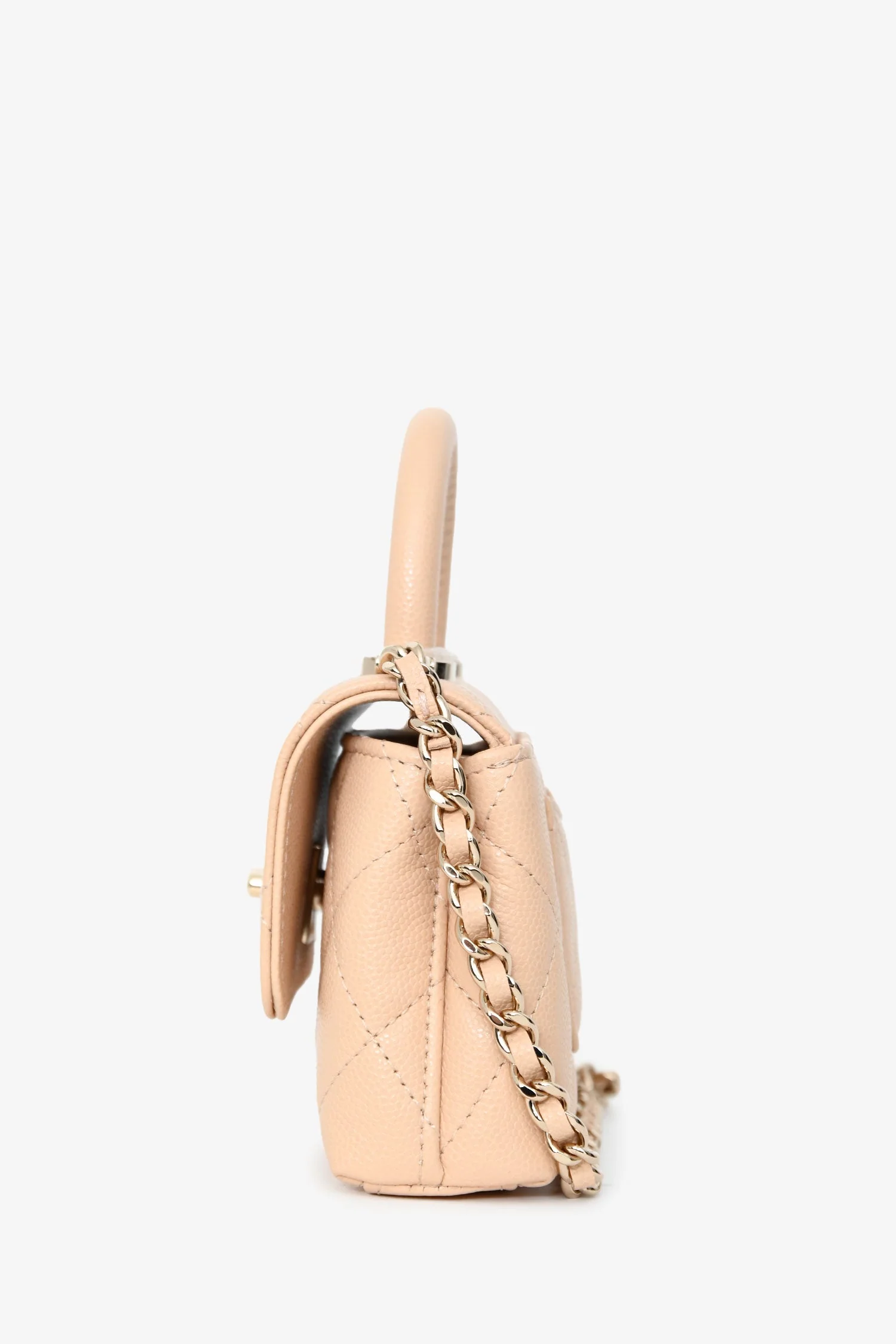 Pre-Loved Chanel™ Beige Caviar Leather Micro Coco Top Handle Bag with Chain - Image 4