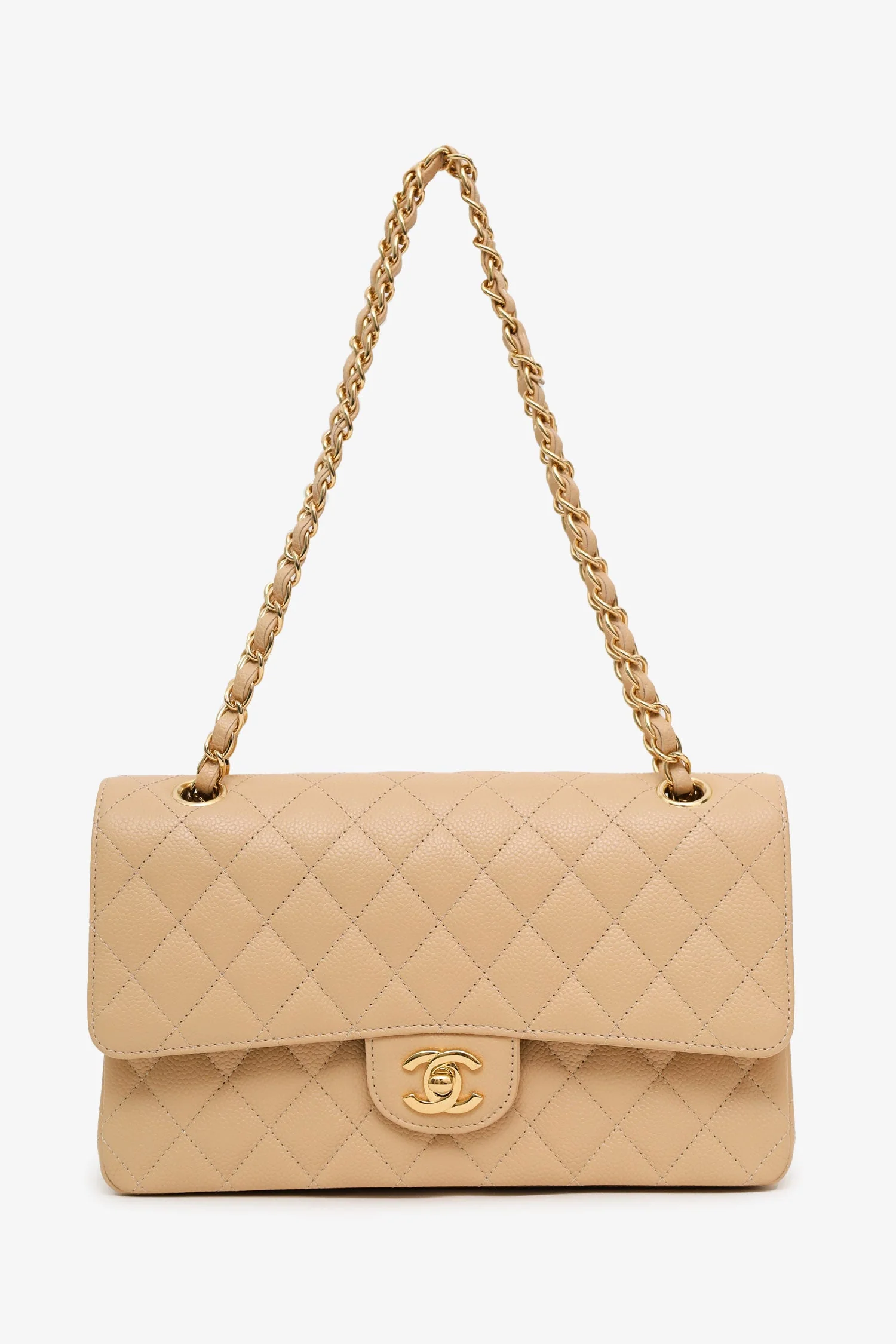 Pre-Loved Chanel™ Beige Caviar Medium Classic Double Flap Bag - Image 7