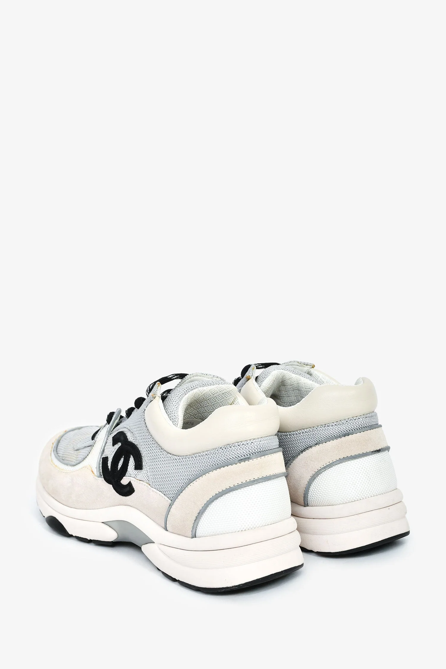 Pre-Loved Chanel™ Beige/Grey Suede CC Sneakers Size 38.5 - Image 4