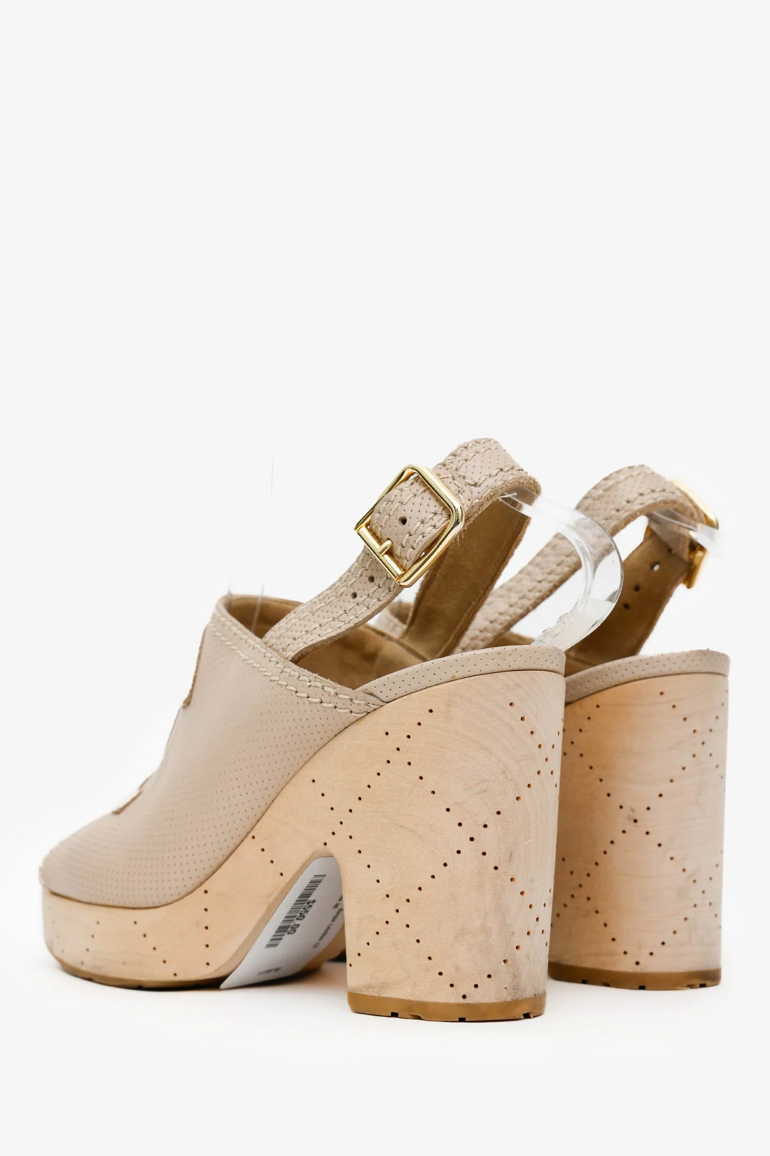 Pre-Loved Chanel™ Beige Leather CC Heeled Clogs Size 36 - Image 4