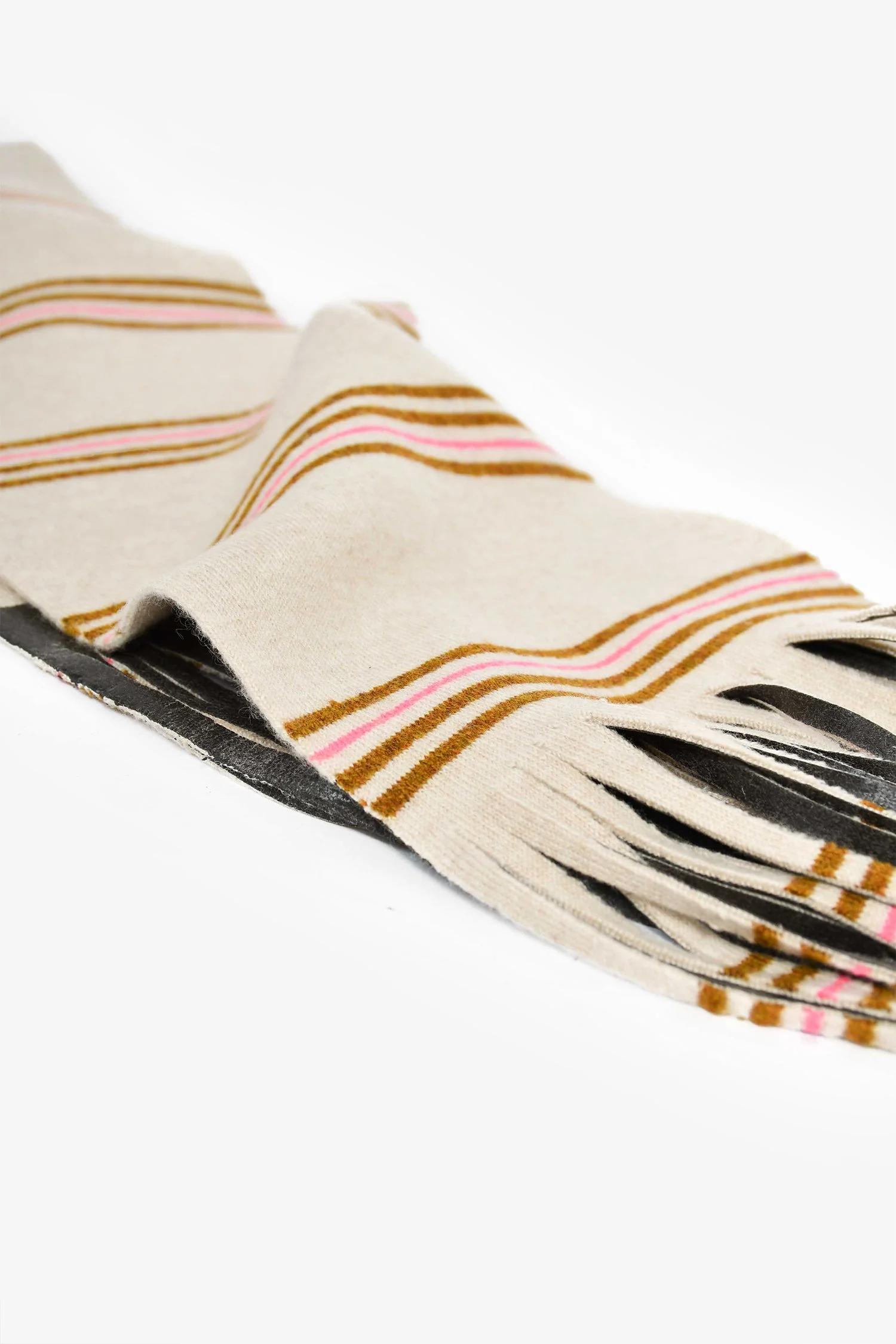 Pre-Loved Chanel™Beige/Pink Striped Fringe Scarf - Image 3