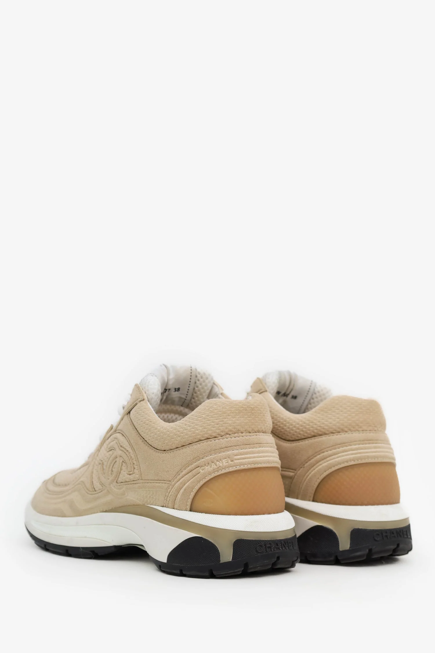 Pre-Loved Chanel™ Beige/White Suede Sneakers Size 38 - Image 4