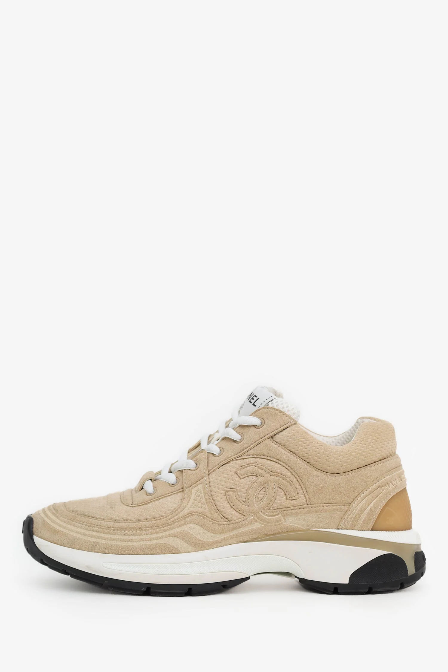 Pre-Loved Chanel™ Beige/White Suede Sneakers Size 38 - Image 5